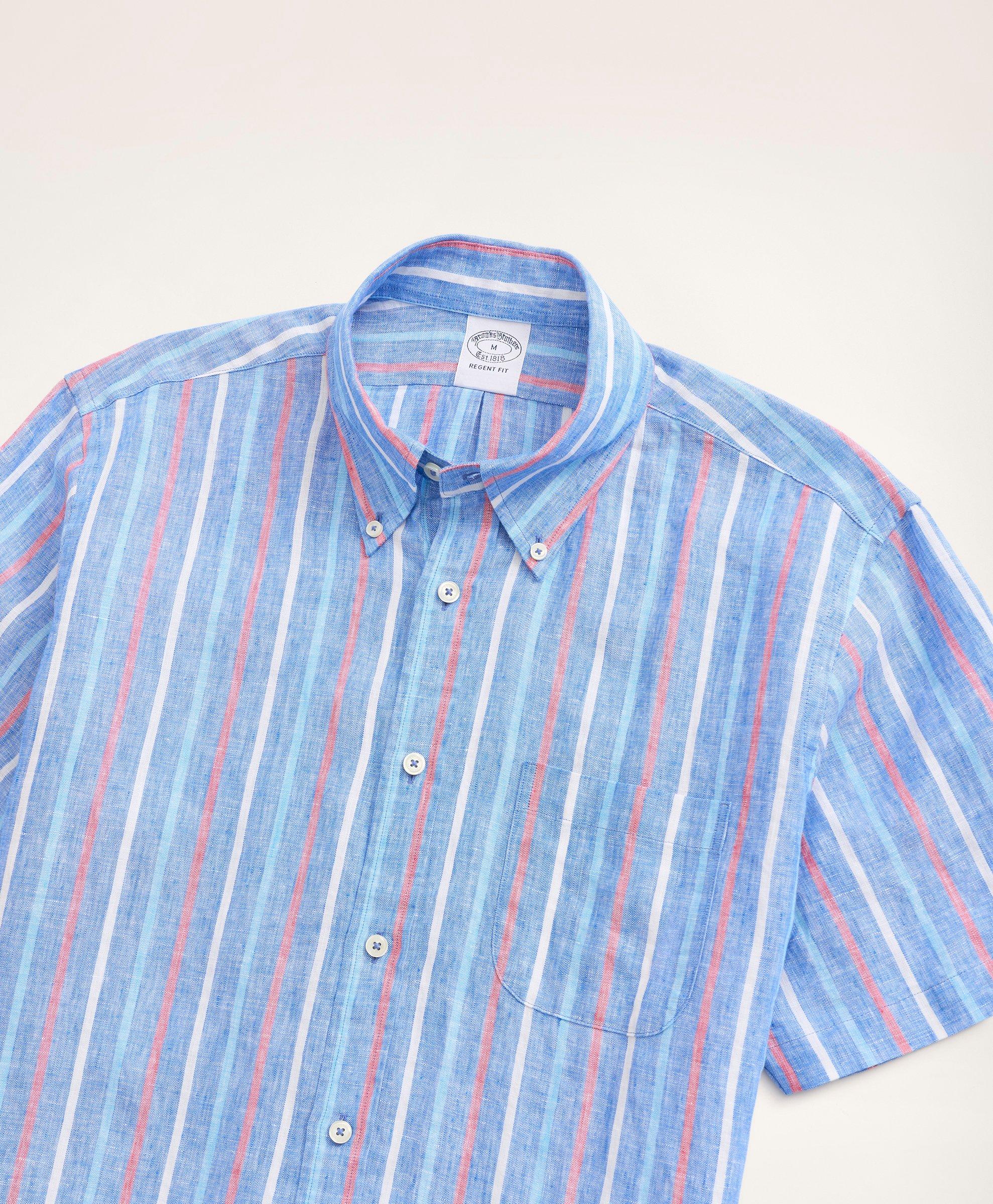 Regent Regular-Fit Short-Sleeve Stripe Linen Sport Shirt