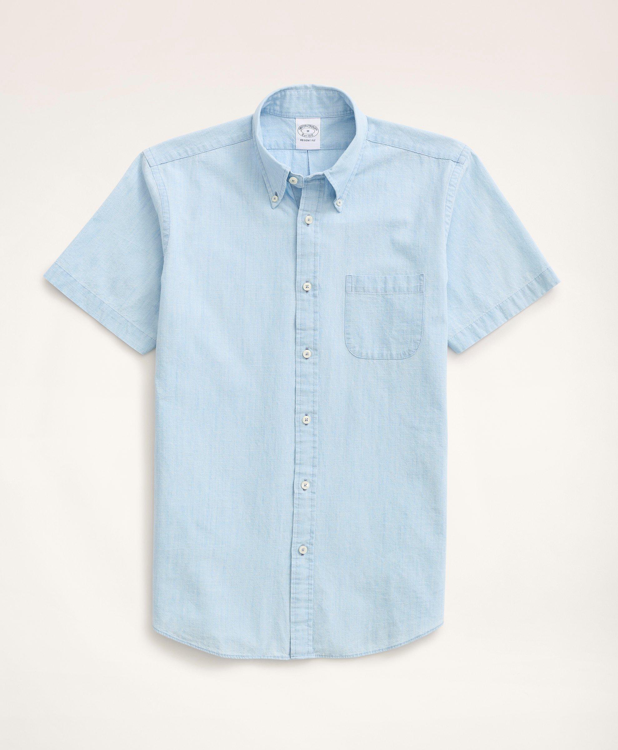 Brooks Brothers Regent Regular-fit Short-sleeve Chambray Sport Shirt | Light Blue | Size Xs