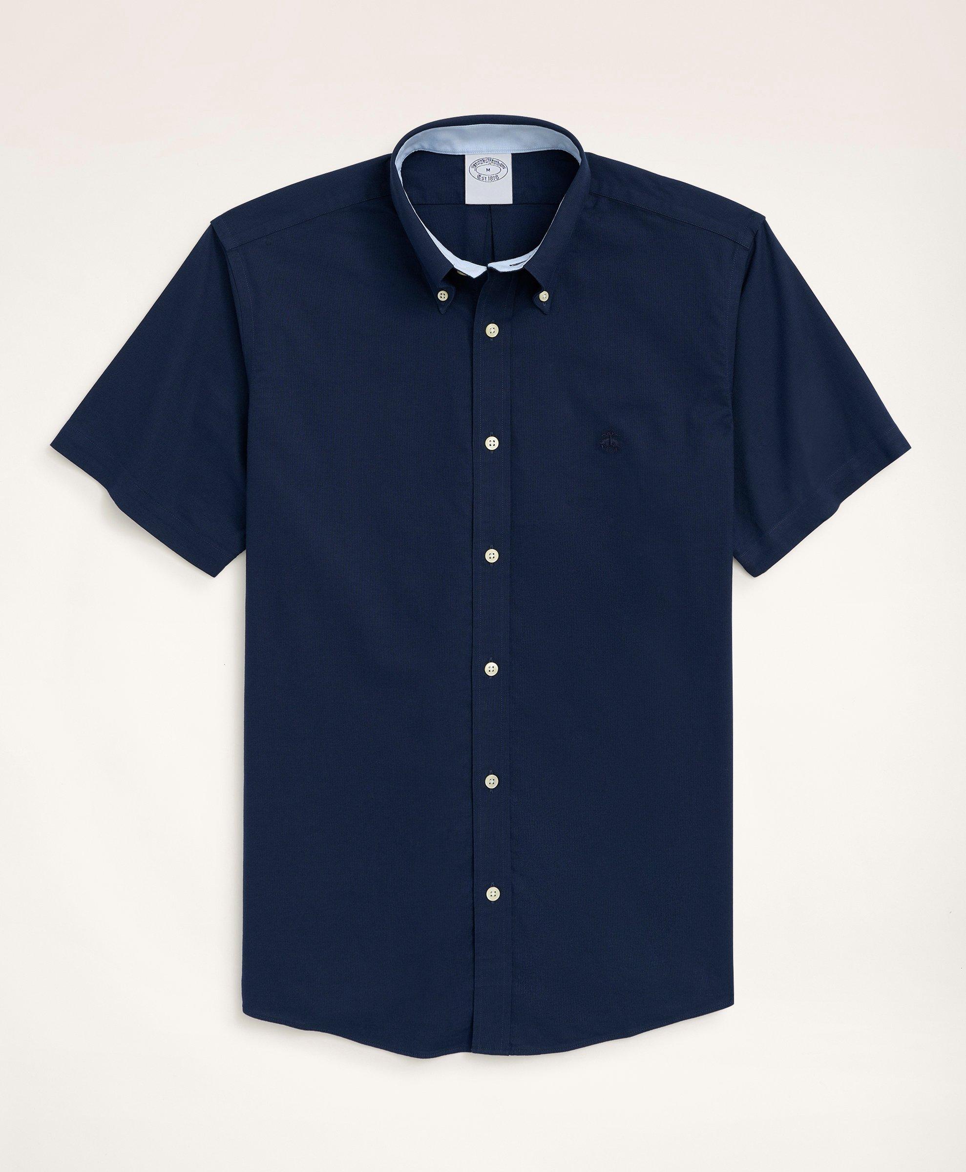 Brooks Brothers Stretch Regent Regular-fit Sport Shirt, Non-iron Short-sleeve Oxford | Navy | Size Xs