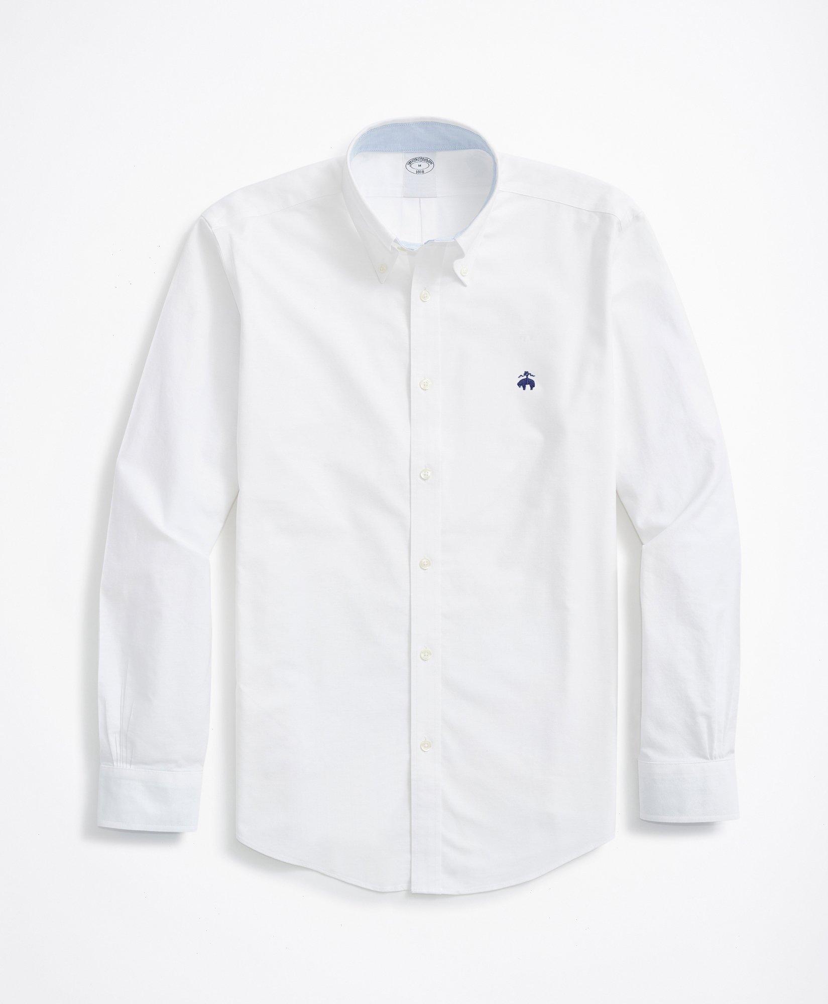 Shop Brooks Brothers Stretch Non-iron Oxford Button-down Collar Sport Shirt | Ivory | Size 2xl