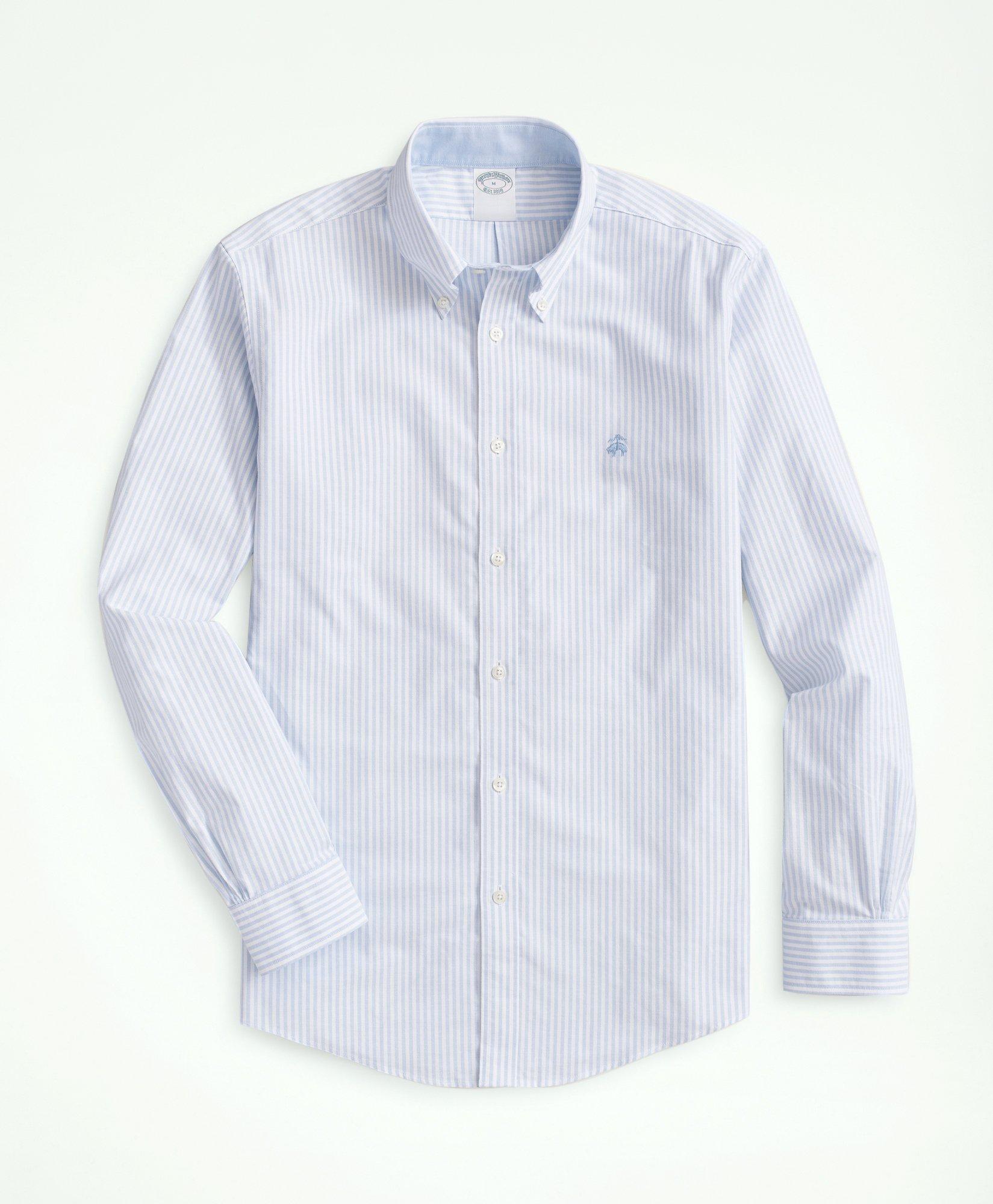 Brooks Brothers Stretch Non-iron Oxford Button-down Collar, Bengal Stripe Sport Shirt | Blue | Size Small