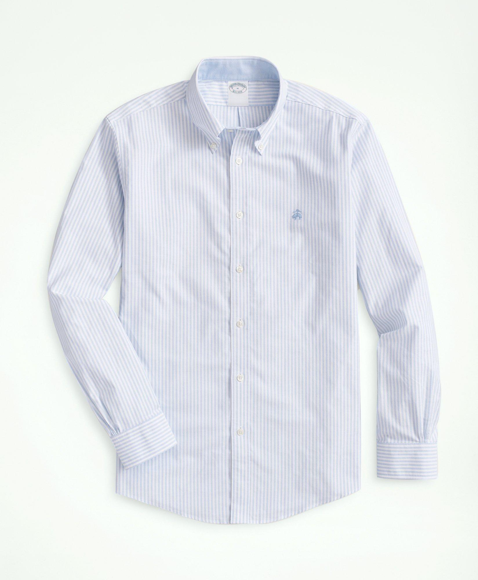 Brooks Brothers Stretch Non-iron Oxford Button-down Collar, Bengal Stripe Sport Shirt In Blue