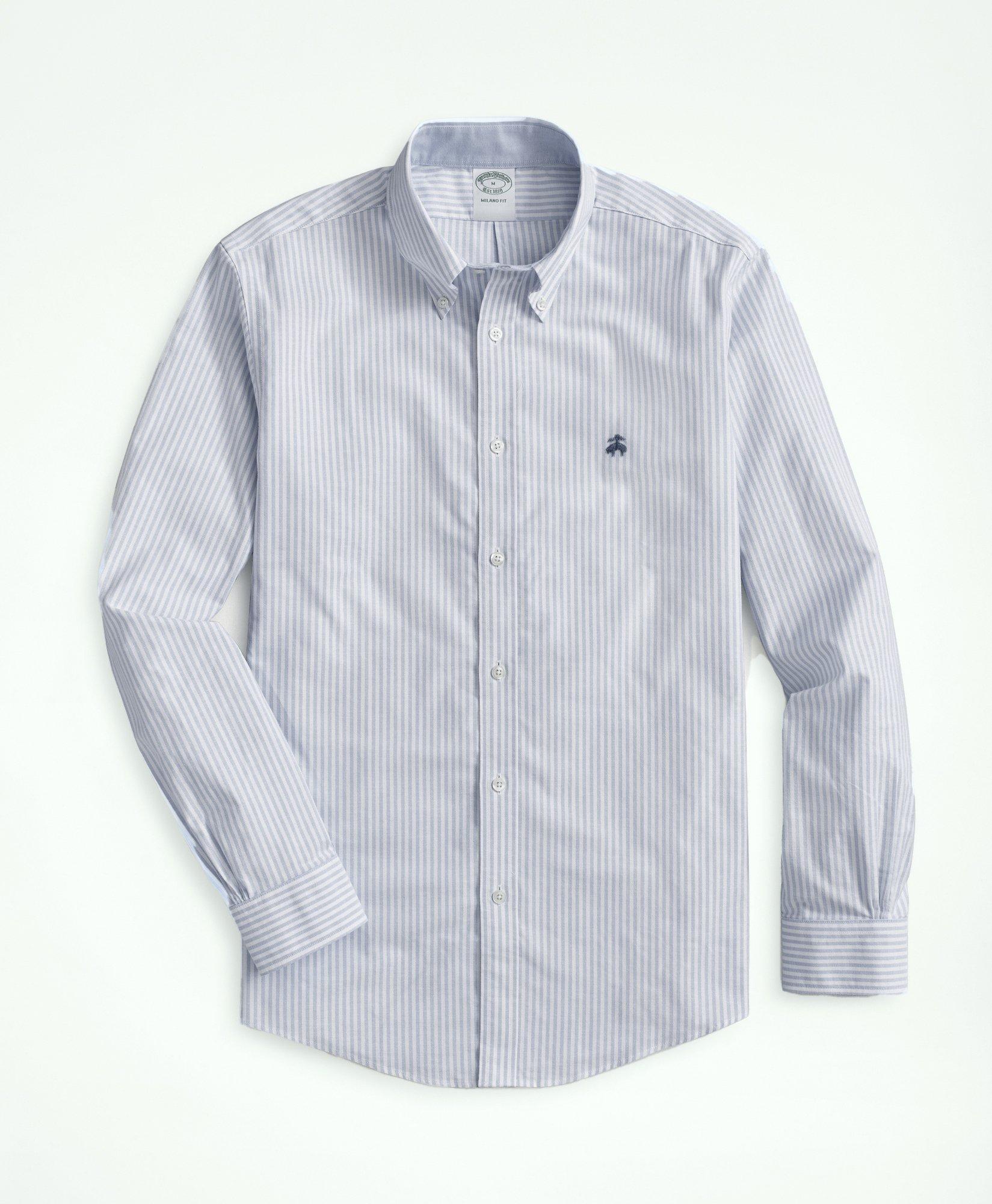 Brooks Brothers Stretch Non-iron Oxford Button-down Collar, Bengal Stripe Sport Shirt | Sodalite | Size Xs