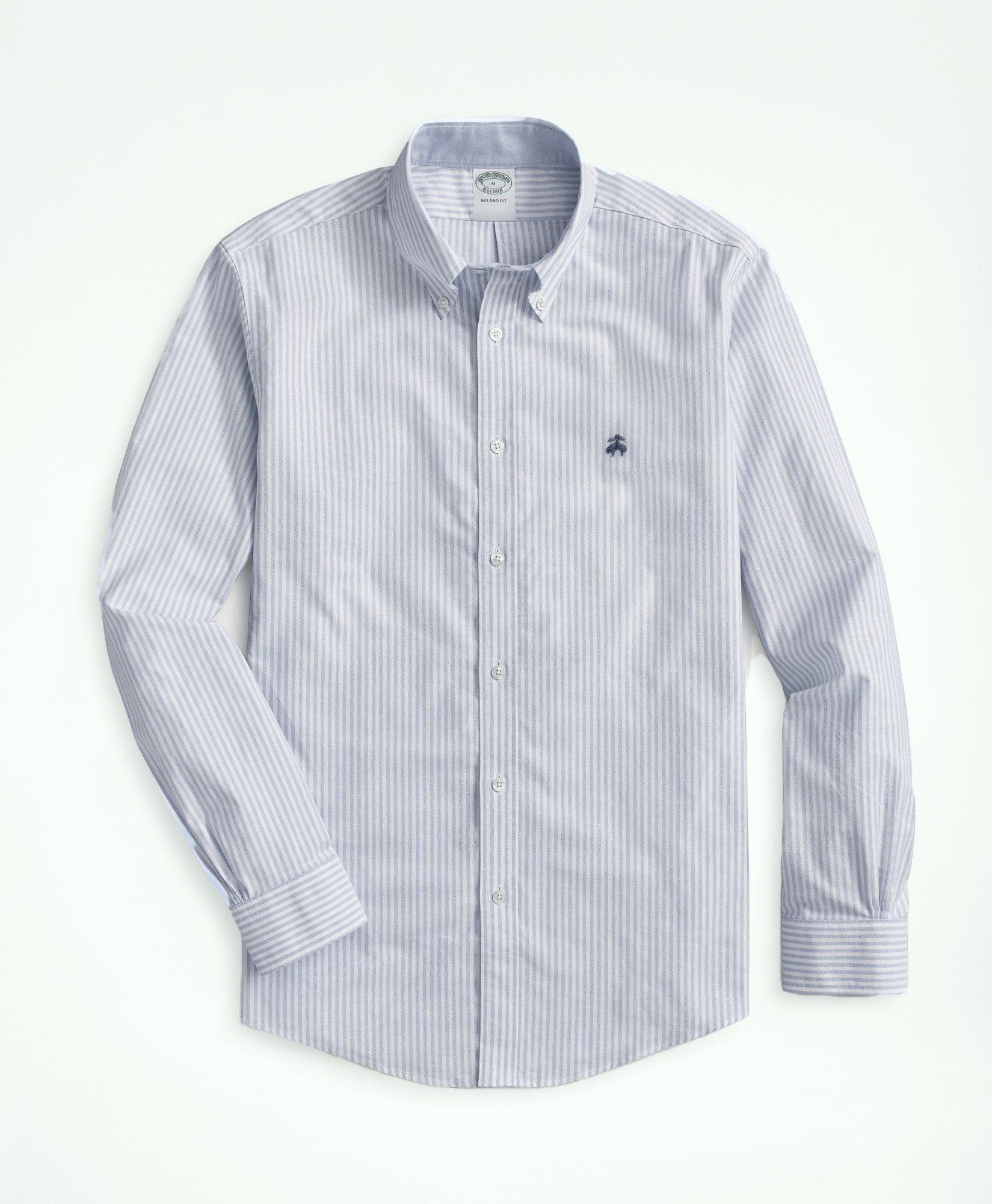 Brooks Brothers Stretch Non-iron Oxford Button-down Collar, Bengal Stripe Sport Shirt In Sodalite