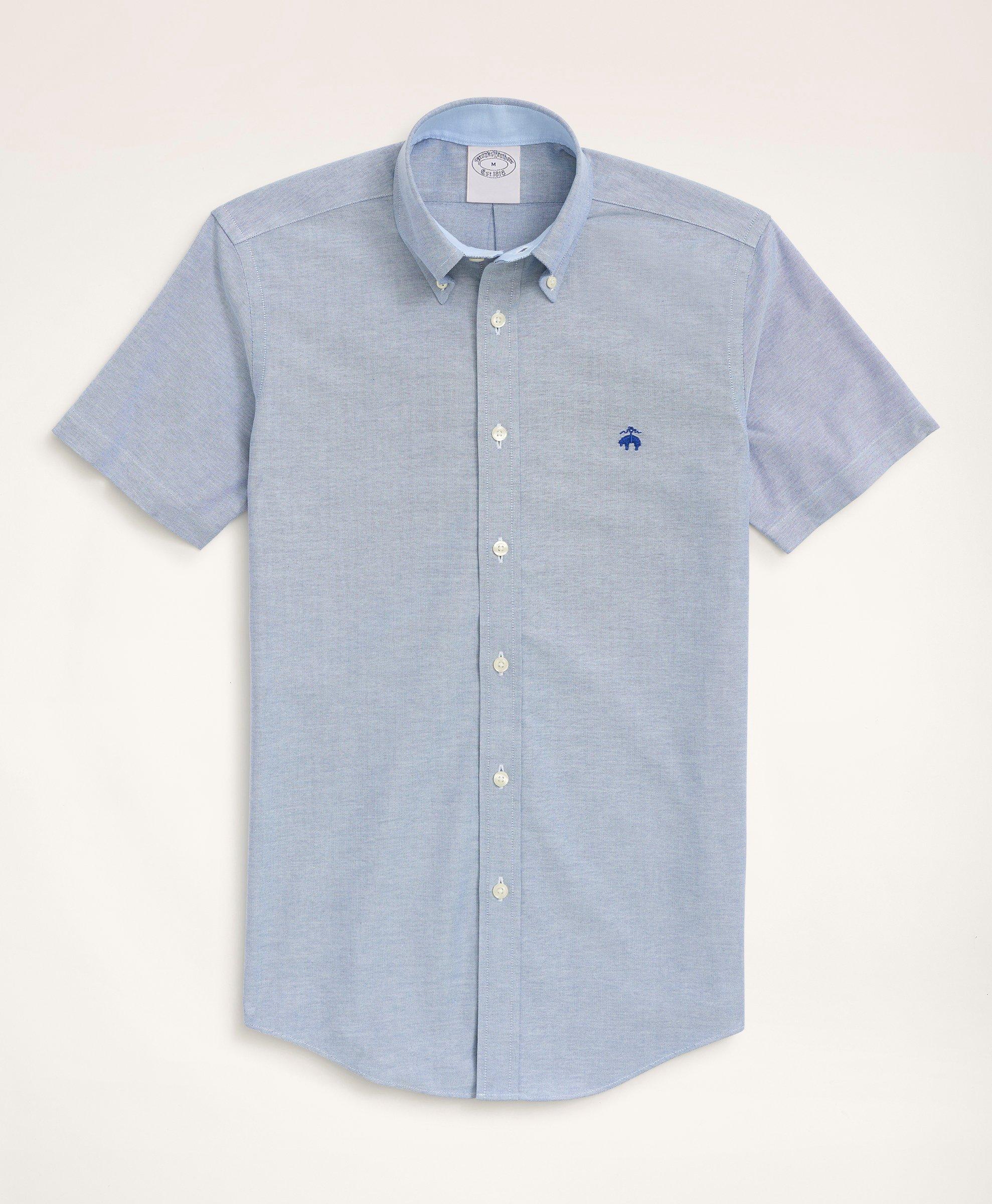 Brooks Brothers Stretch Non-iron Oxford Button-down Collar Short-sleeve Sport Shirt In Sodalite