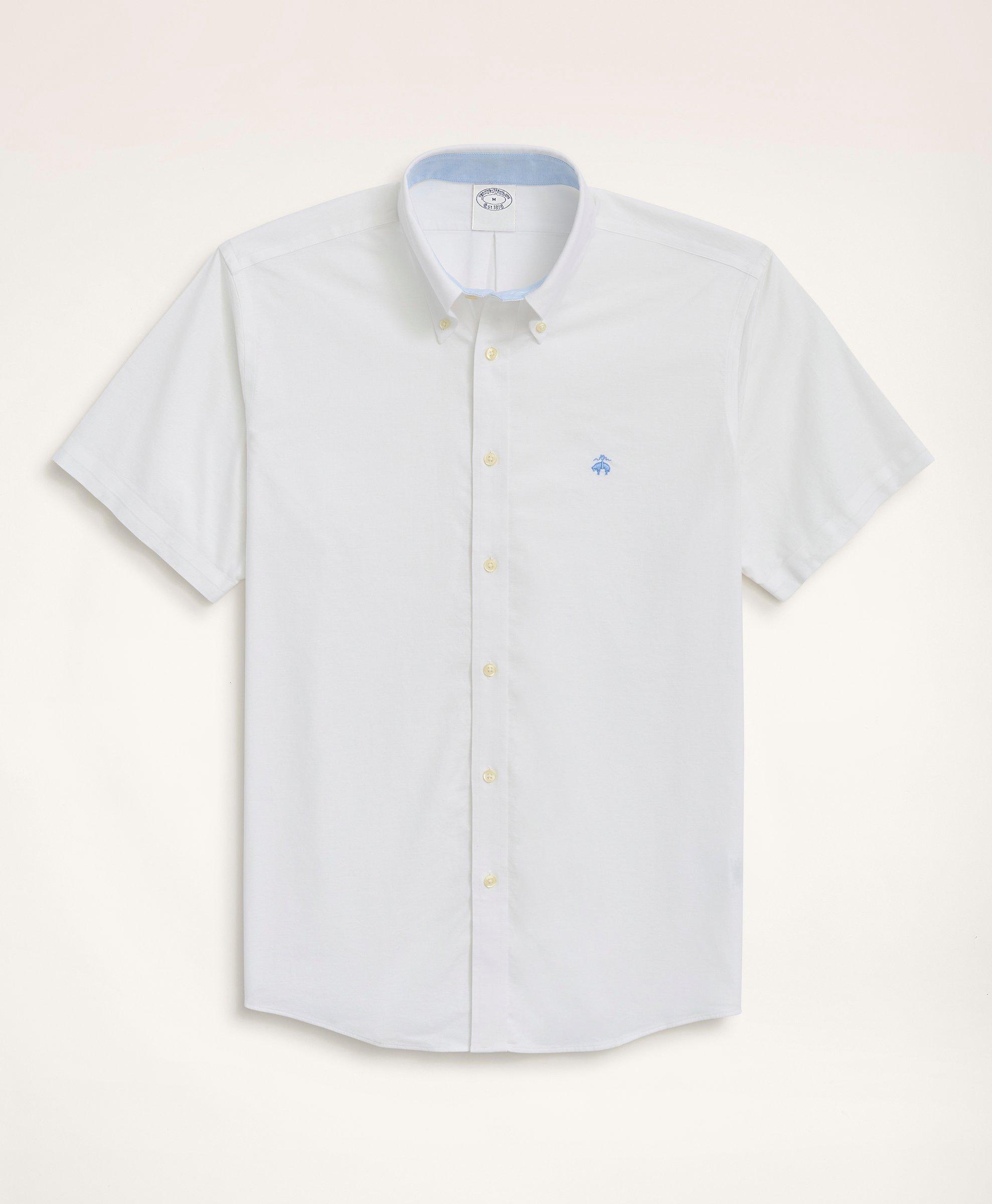 Brooks Brothers Stretch Non-iron Oxford Button-down Collar Short-sleeve Sport Shirt | White | Size Small