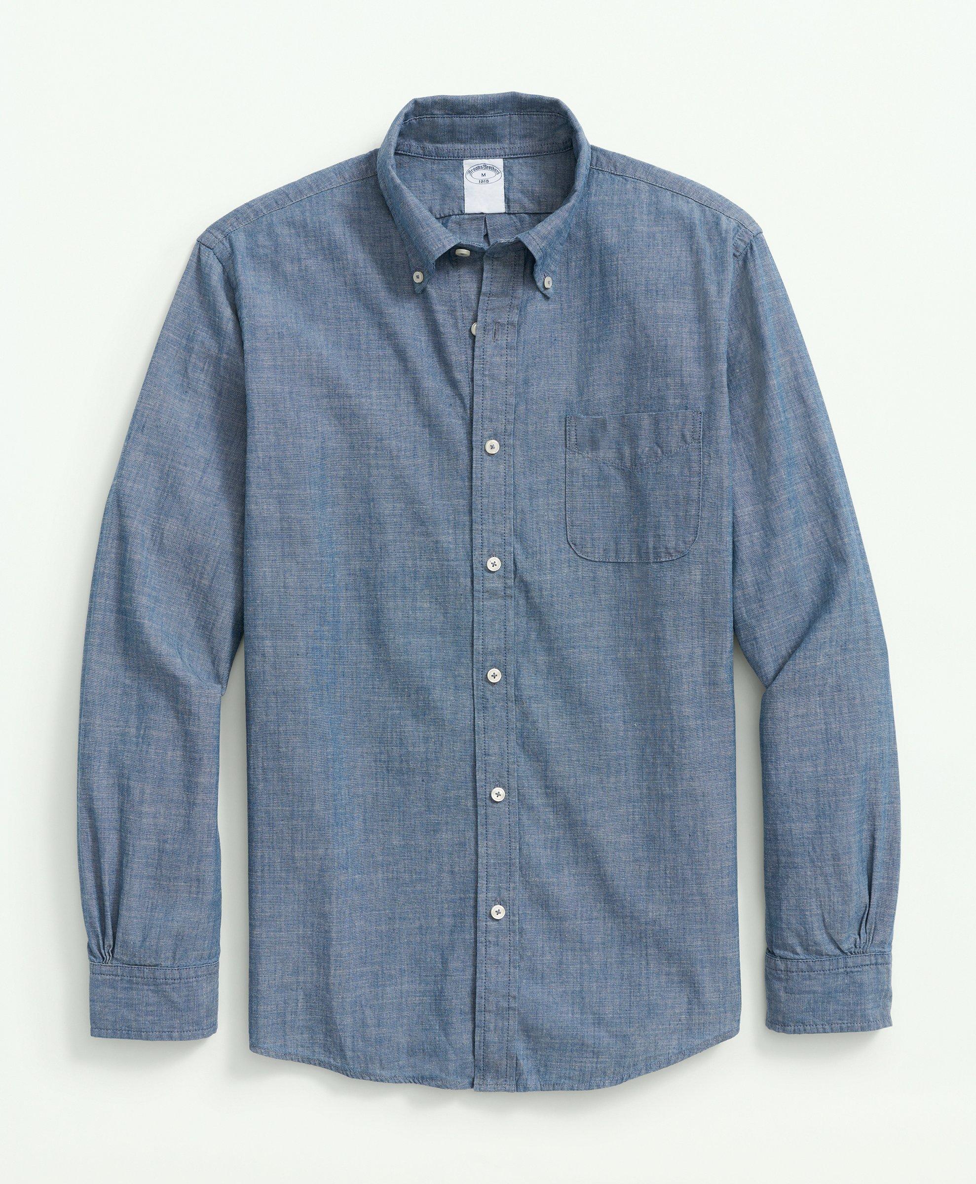 Brooks Brothers Cotton Chambray Button-down Collar Sport Shirt | Dark Blue | Size Xl