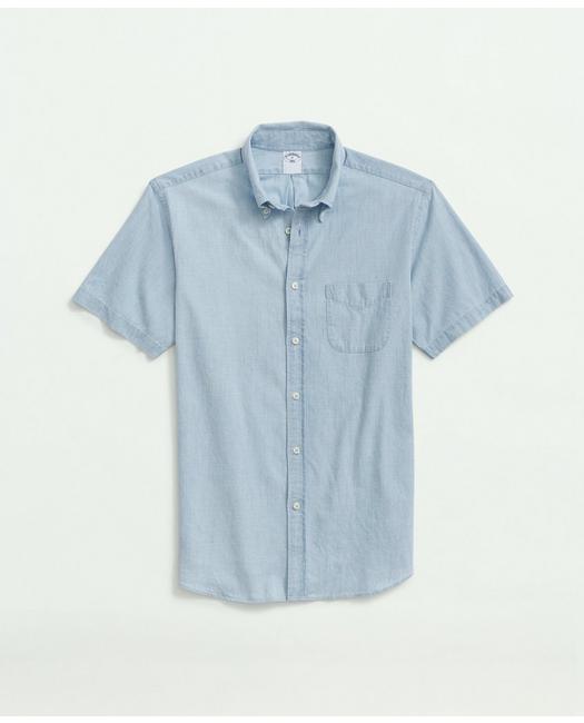 Brooks Brothers Cotton Chambray Button-down Collar Short-sleeve Sport Shirt | Light Blue | Size Xs