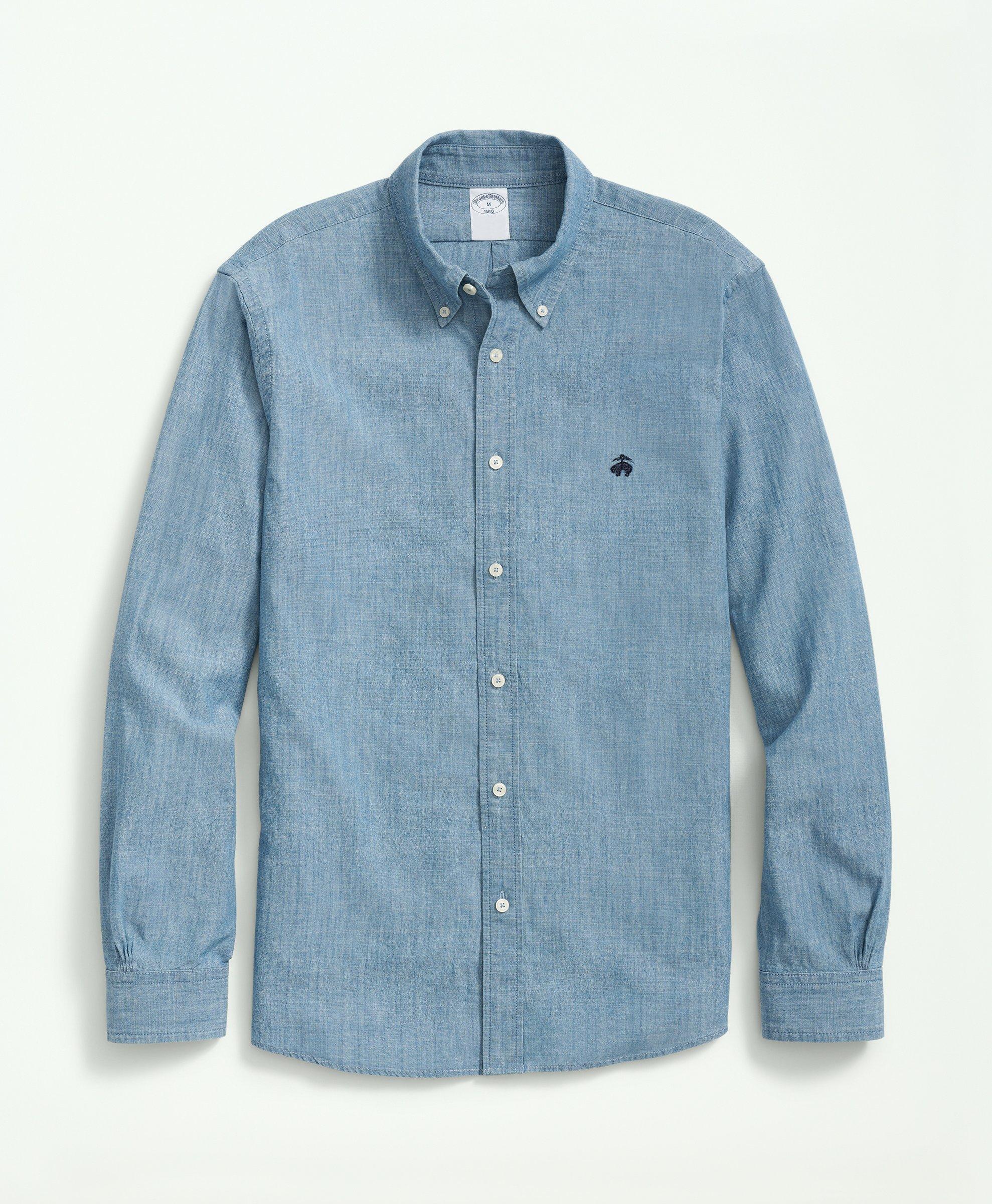Brooks Brothers Cotton Chambray Sport Shirt | Light Blue | Size Medium