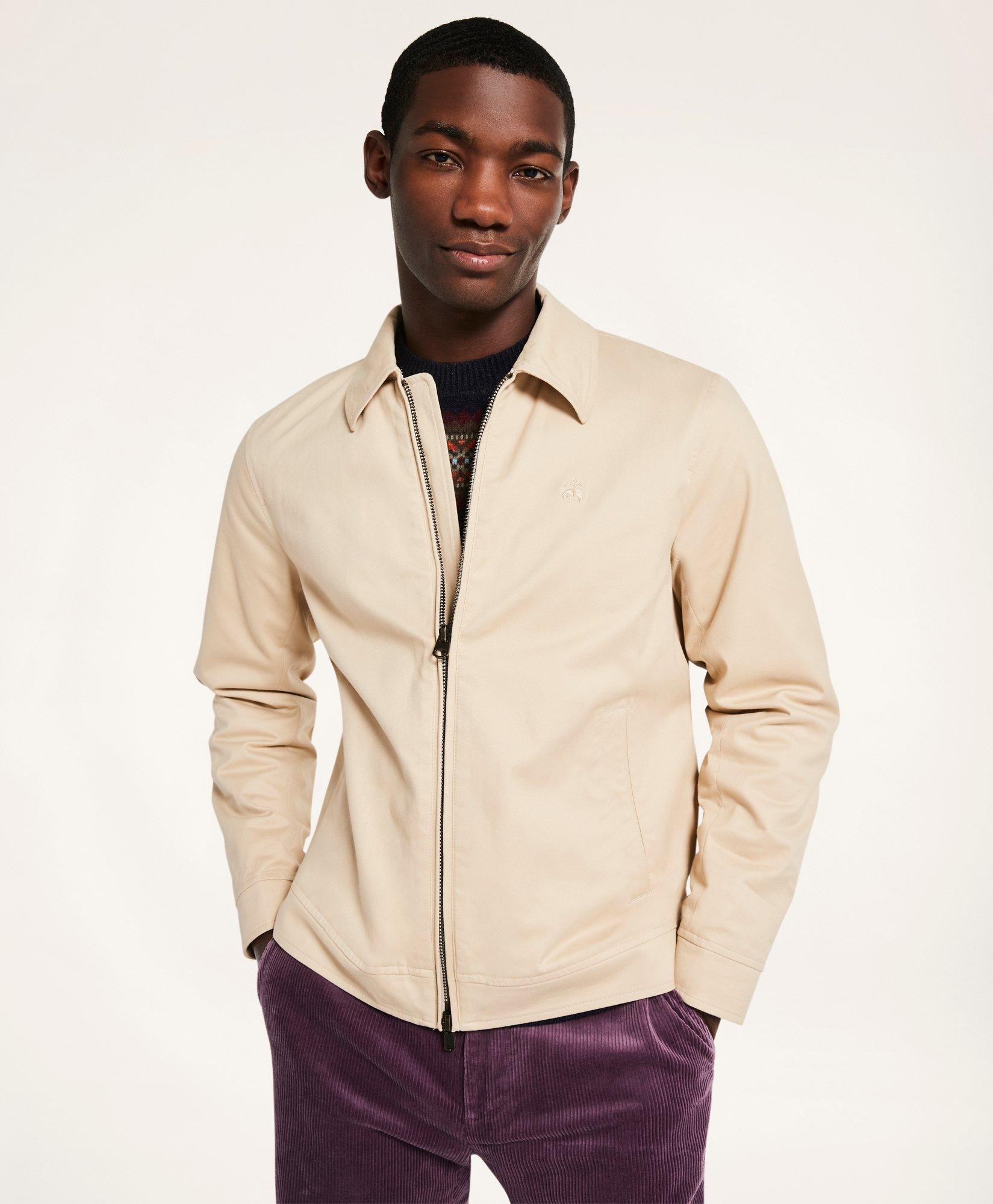 Brooks Brothers Stretch Cotton Twill Bomber Jacket In Beige