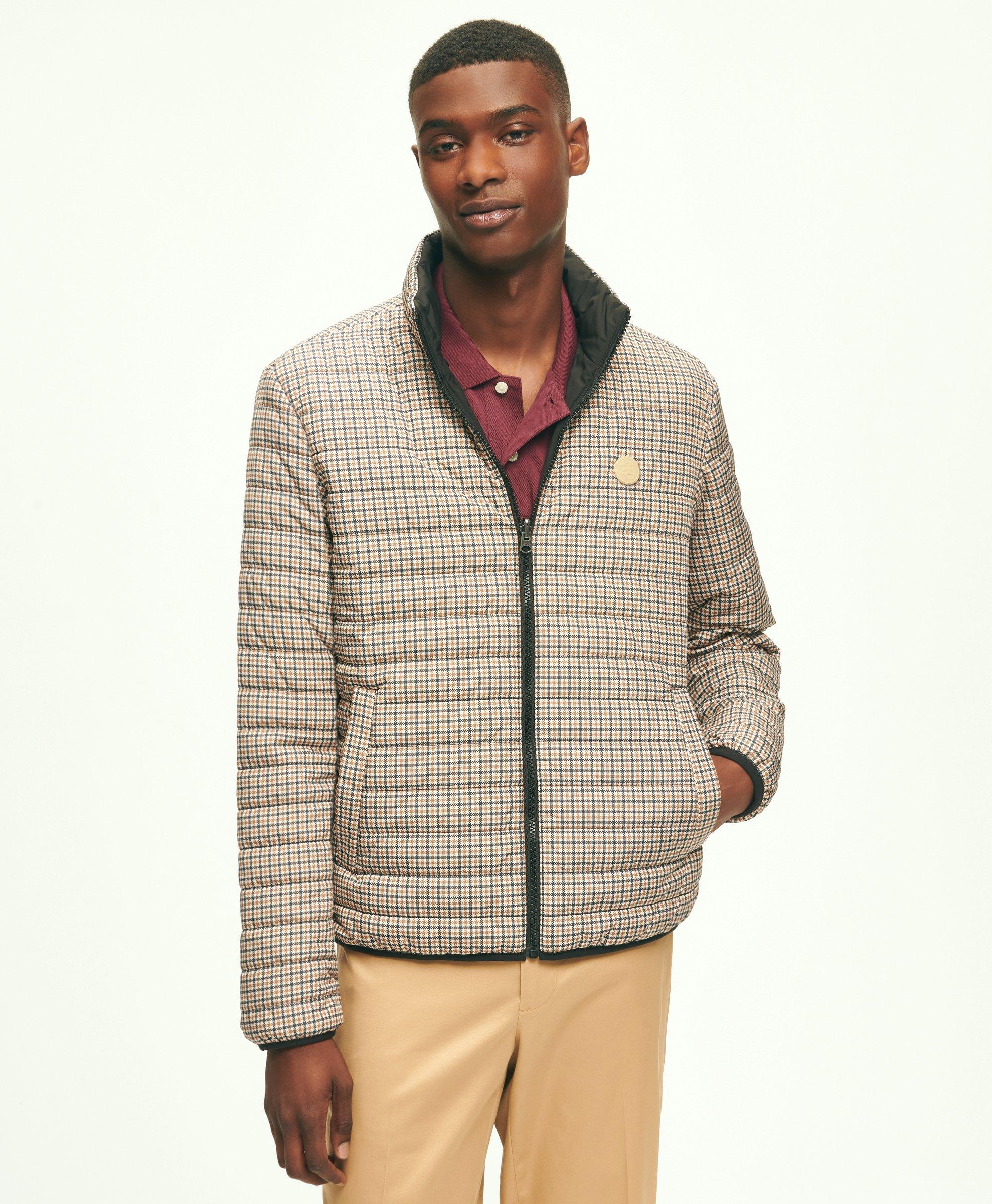 Checked puffer clearance coat