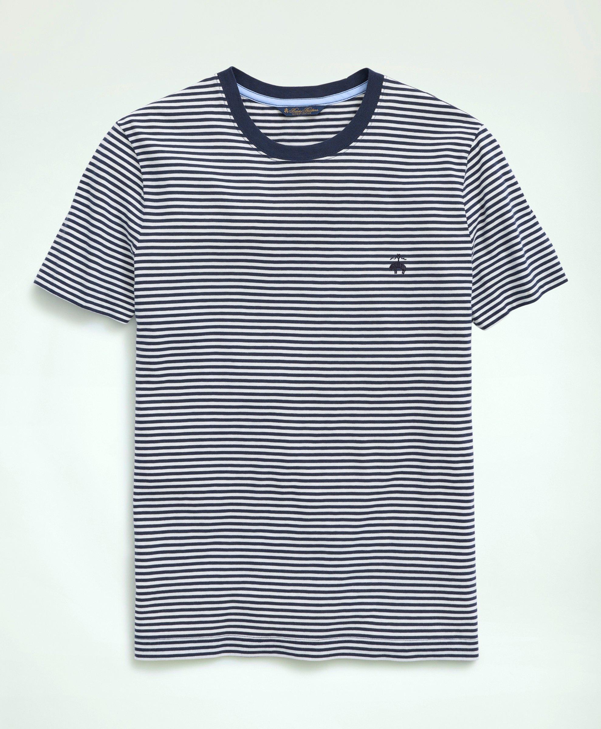 Shop Brooks Brothers Cotton Feeder Stripe T-shirt | Navy | Size Large