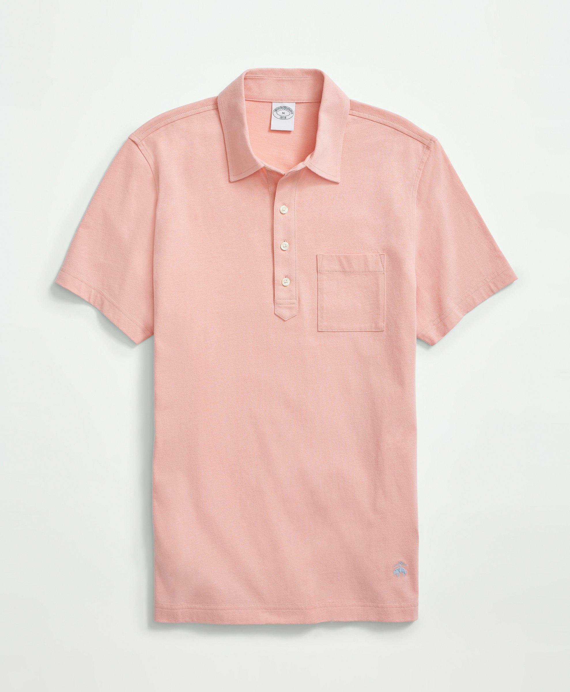 Washed Cotton Jersey Polo Shirt | Peach | Size Small