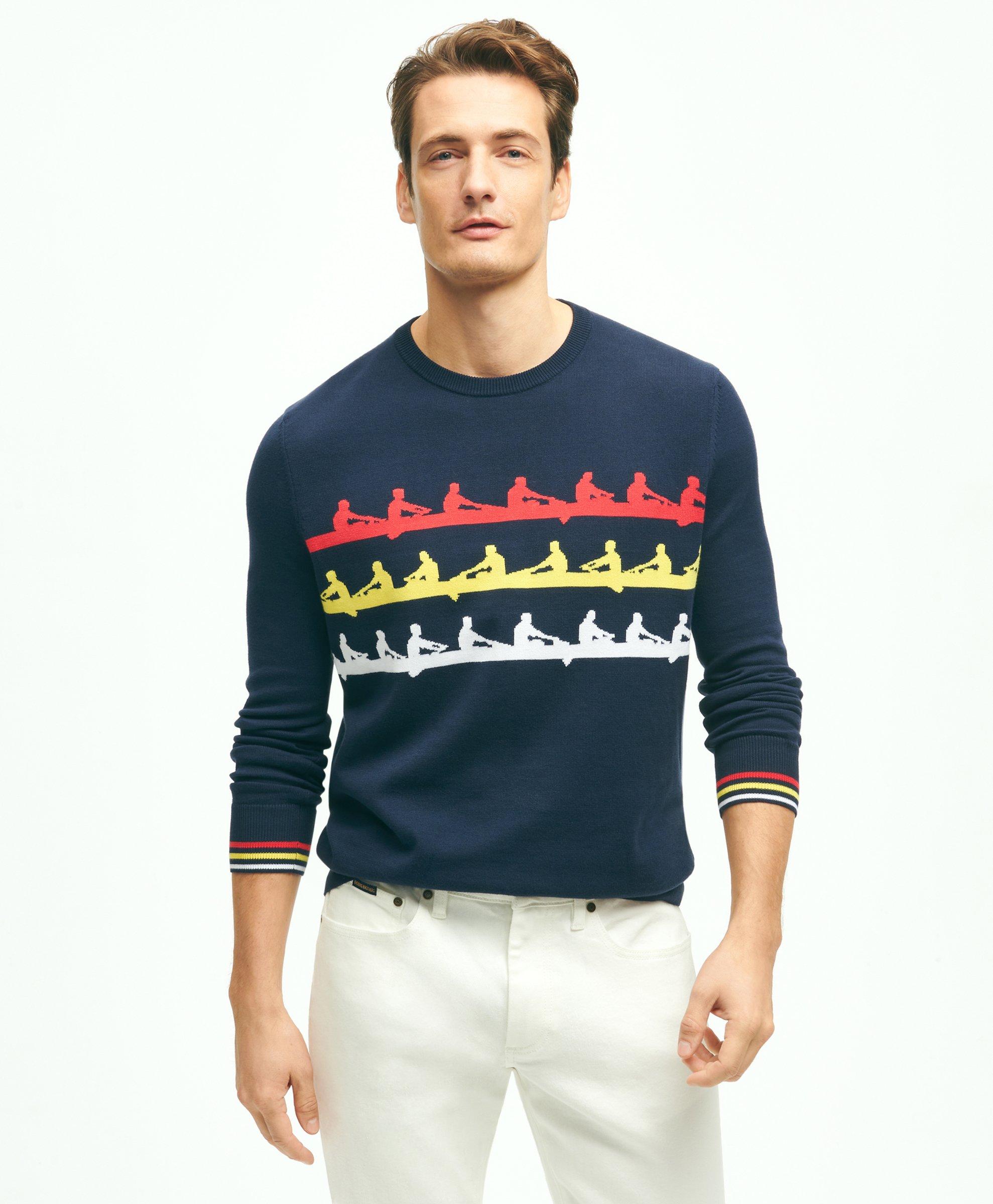 Brooks Brothers Men's Supima Cotton Windsurfer Intarsia Sweater | Blue | Size XL - Shop Holiday Gifts and Styles