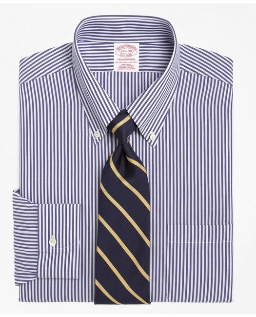 Brooks Brothers Traditional Extra-relaxed-fit Dress Shirt, Non-iron Bengal Stripe | Blue/white | Size 14½ 33 In Gray