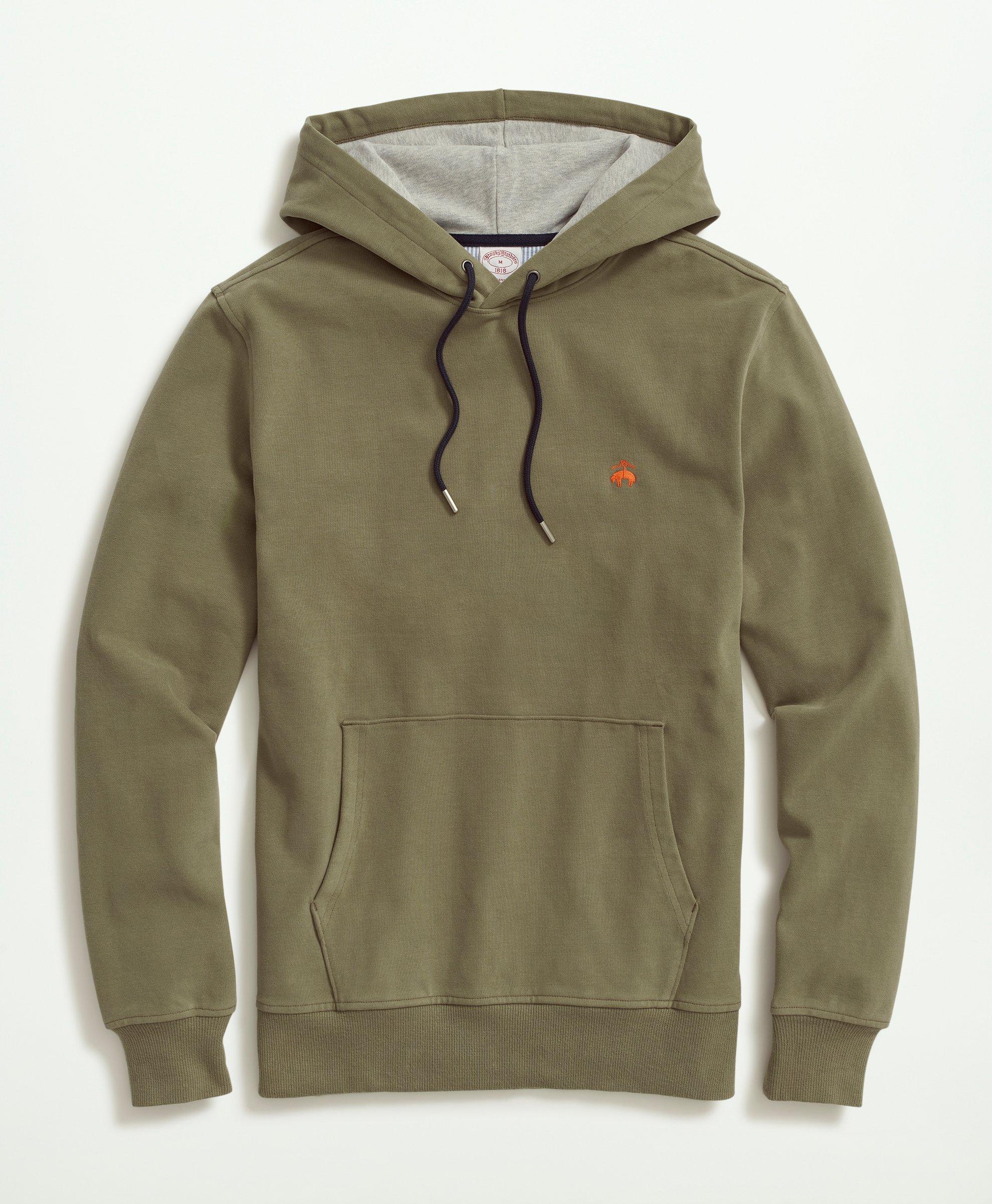 Brooks Brothers Stretch Sueded Cotton Jersey Hoodie | Green | Size Xs
