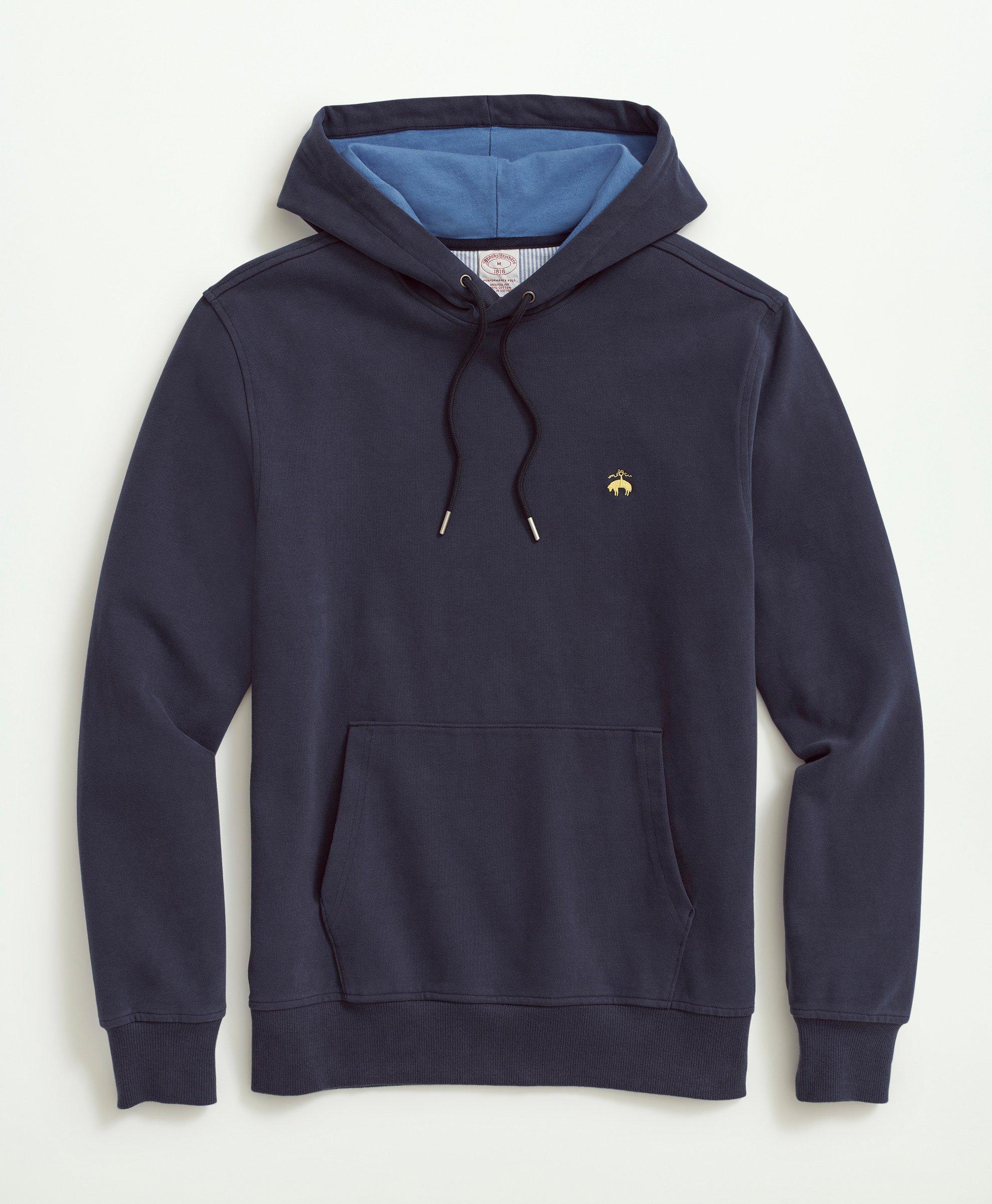 Brooks Brothers Stretch Sueded Cotton Jersey Hoodie | Navy | Size Small