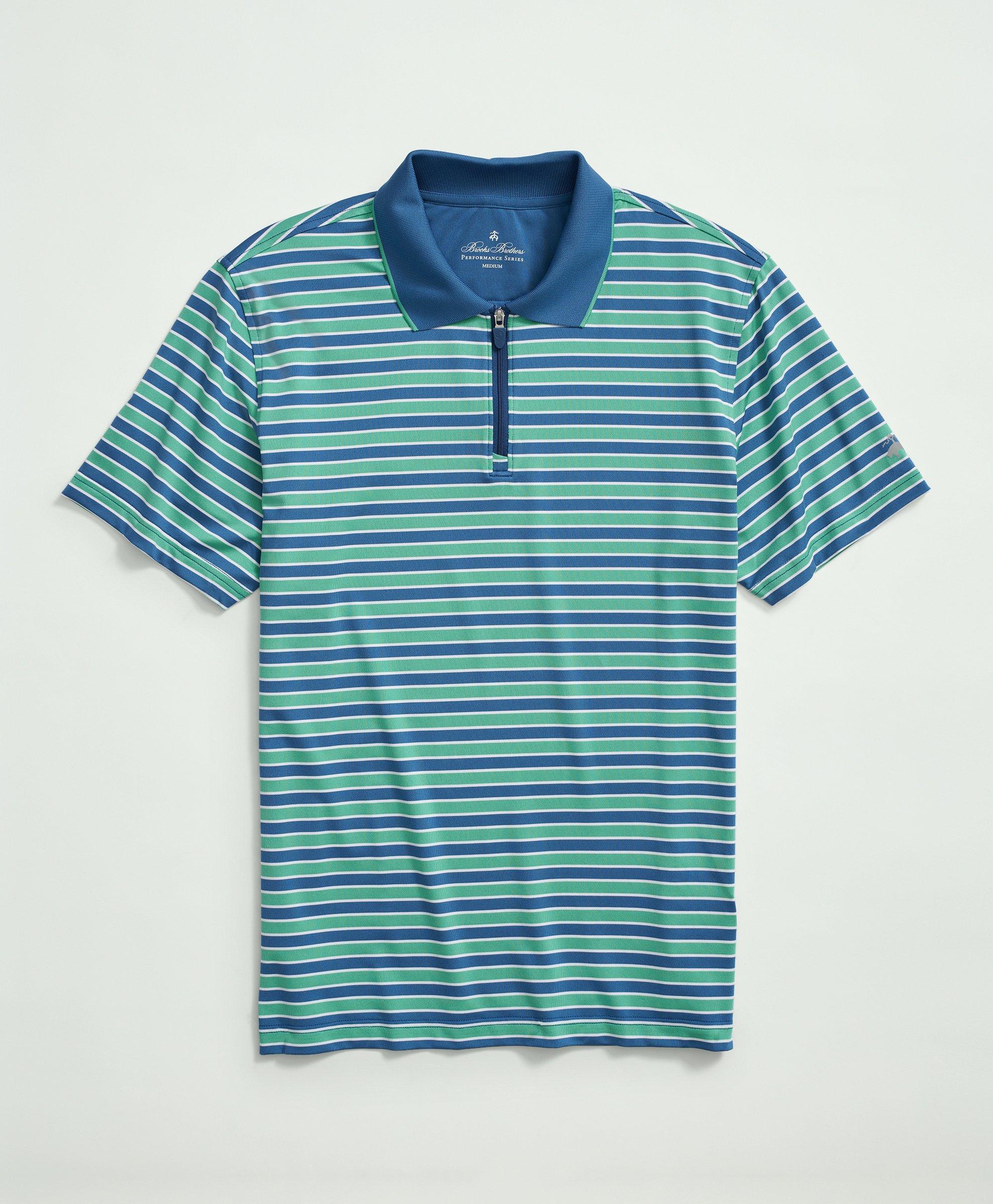 Brooks Brothers Performance Series Zip Stripe Polo Shirt | Blue/green | Size Large In Blue,green