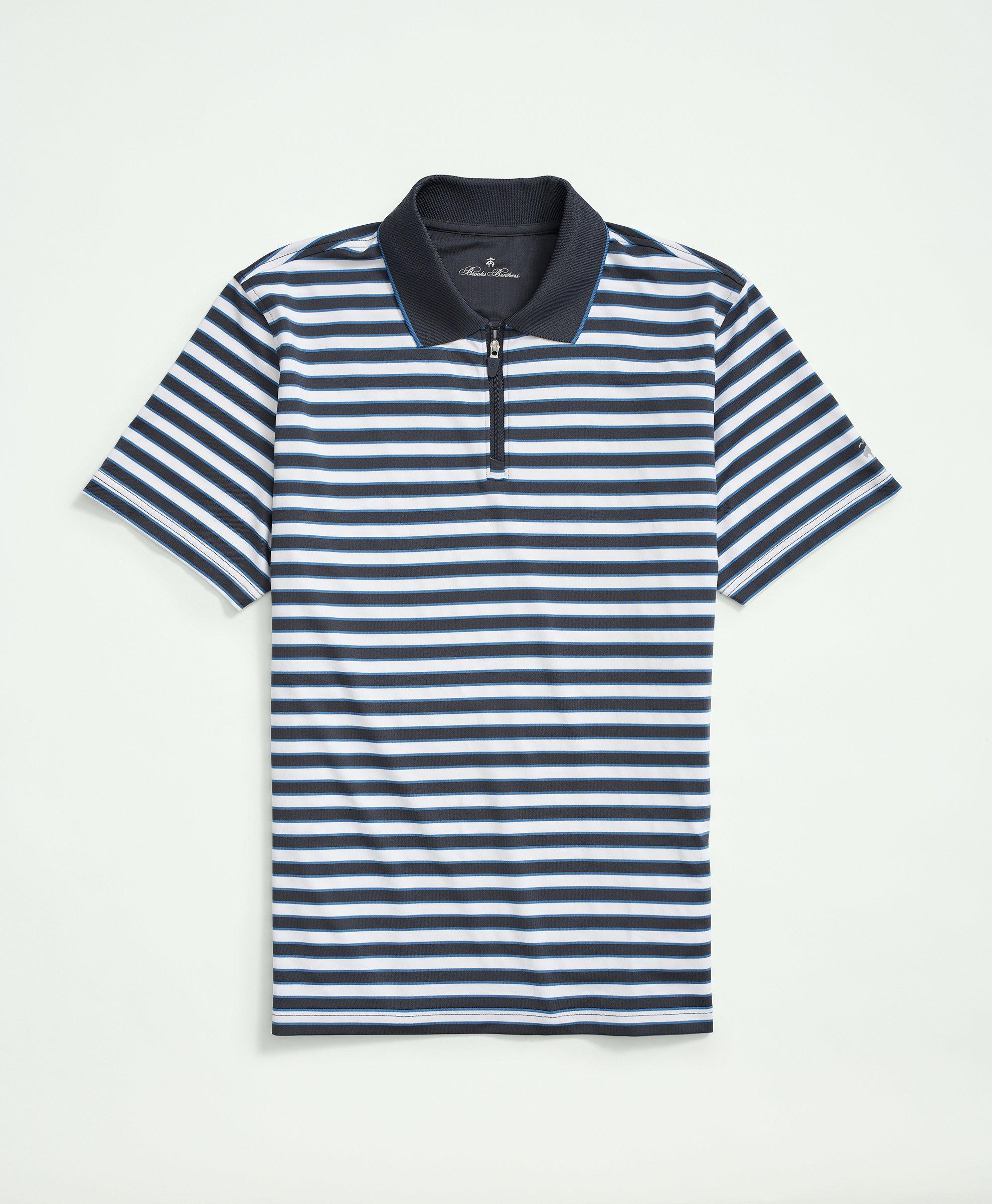 Brooks Brothers Performance Series Zip Stripe Polo Shirt | Navy/white | Size Medium In Navy,white