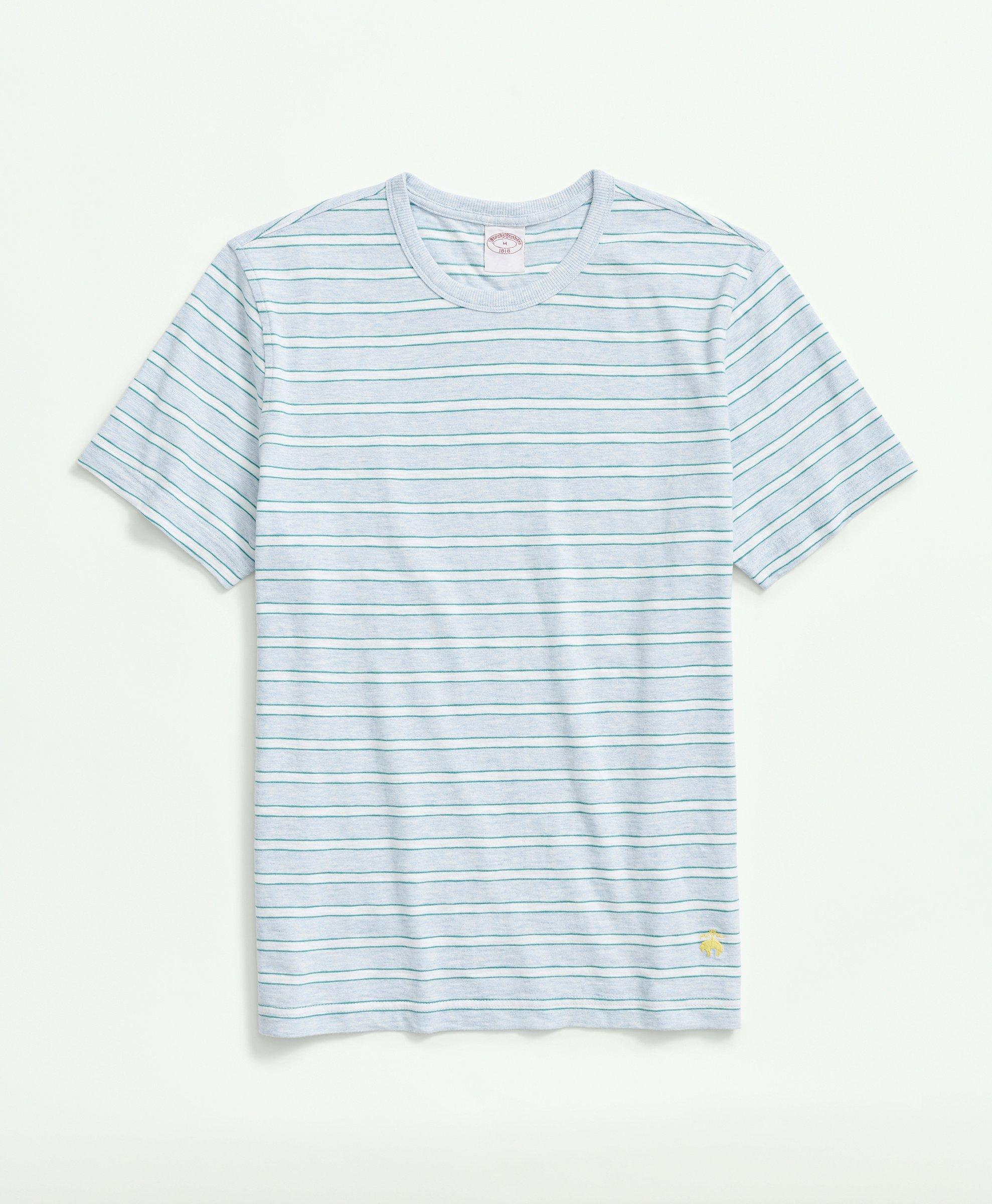 Brooks Brothers Washed Cotton Tie Stripe T-shirt | Blue | Size Small
