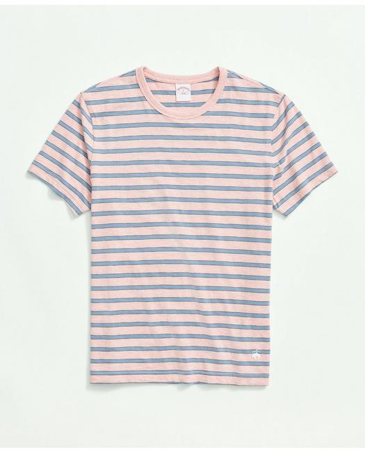 Brooks Brothers Washed Cotton Tie Stripe T-shirt | Pink | Size Large