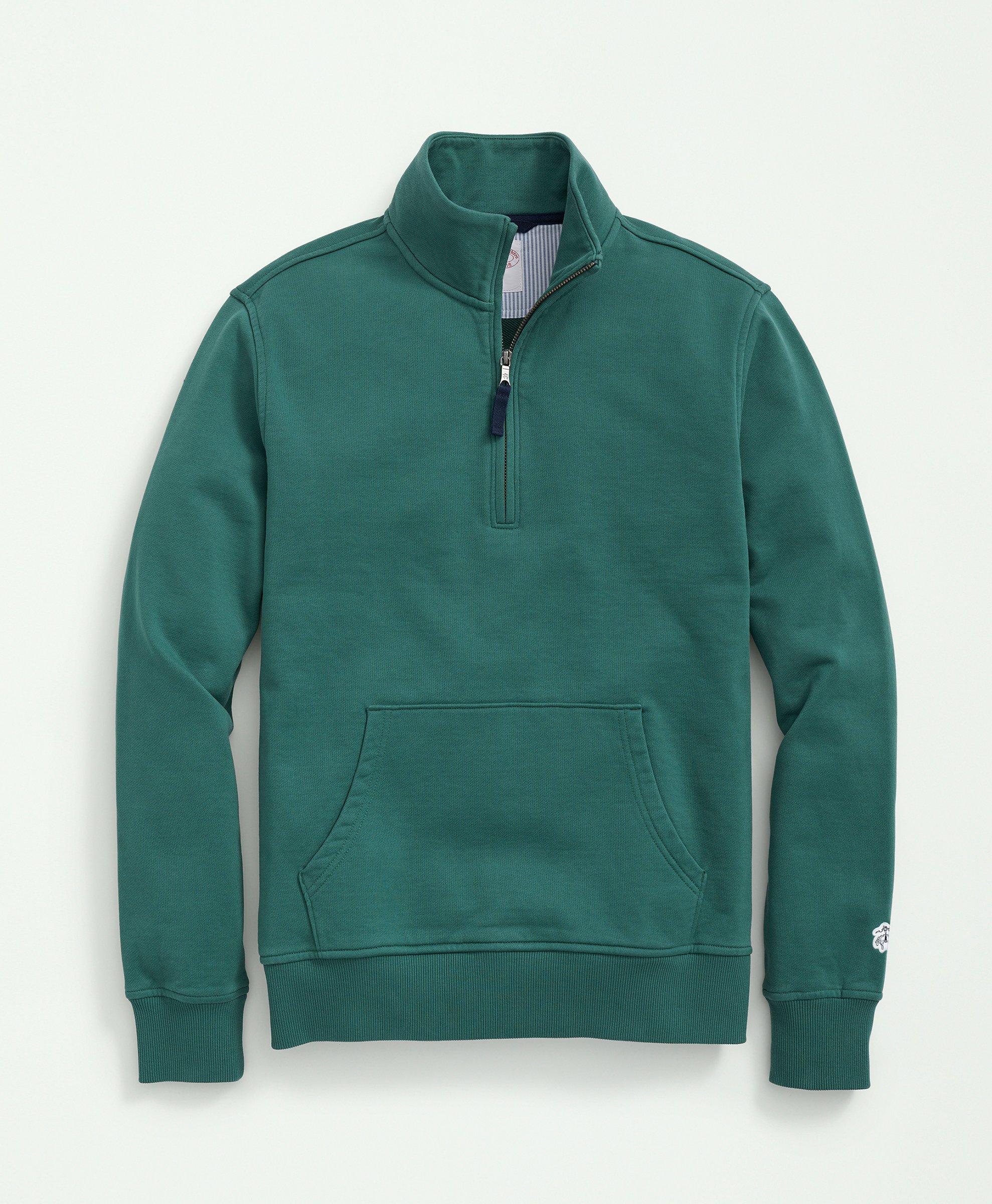 Brooks Brothers Cotton French Terry Half-zip Sweatshirt | Green | Size Small