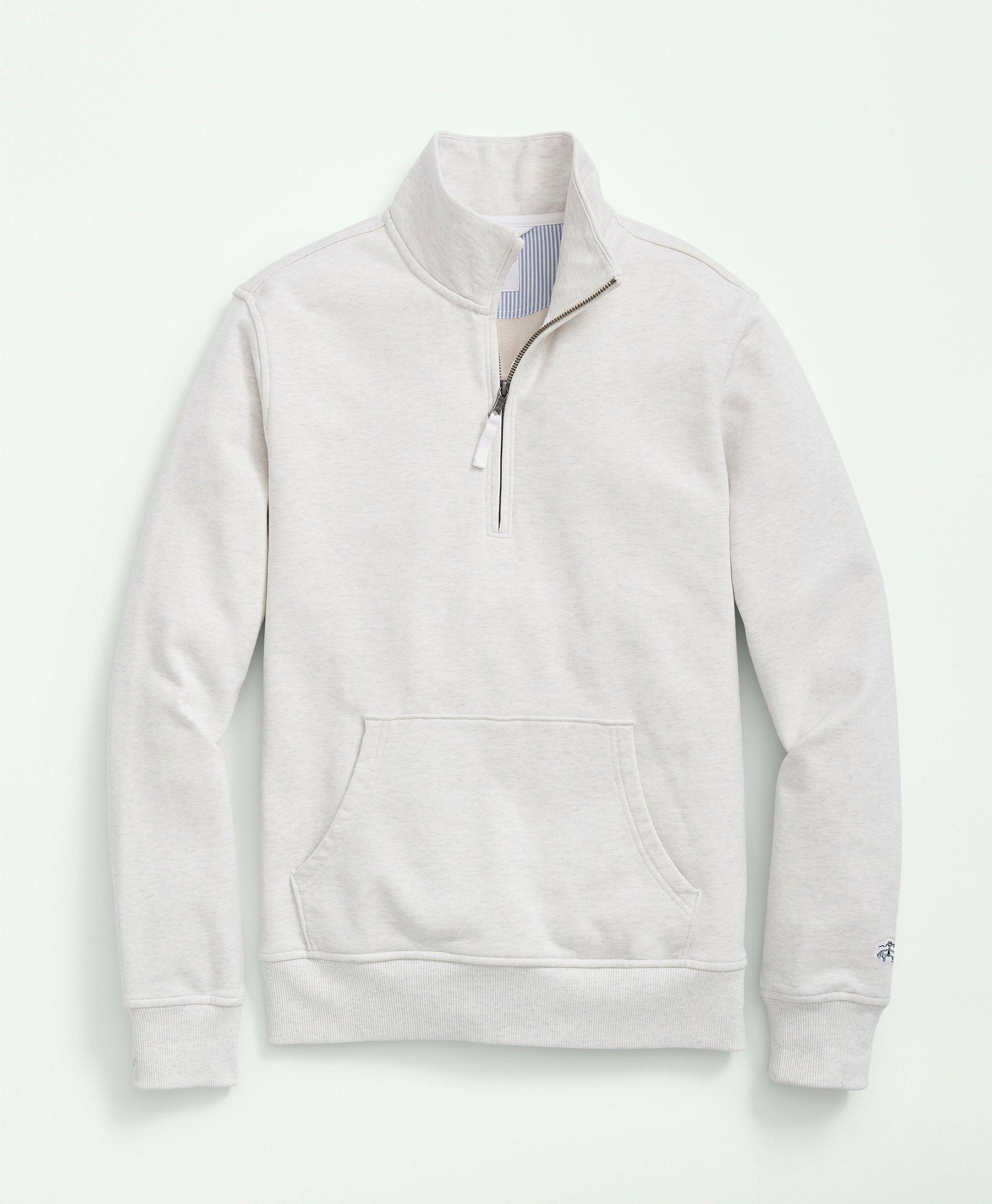 Brooks Brothers Cotton French Terry Half-zip Sweatshirt | Light Grey | Size Xl