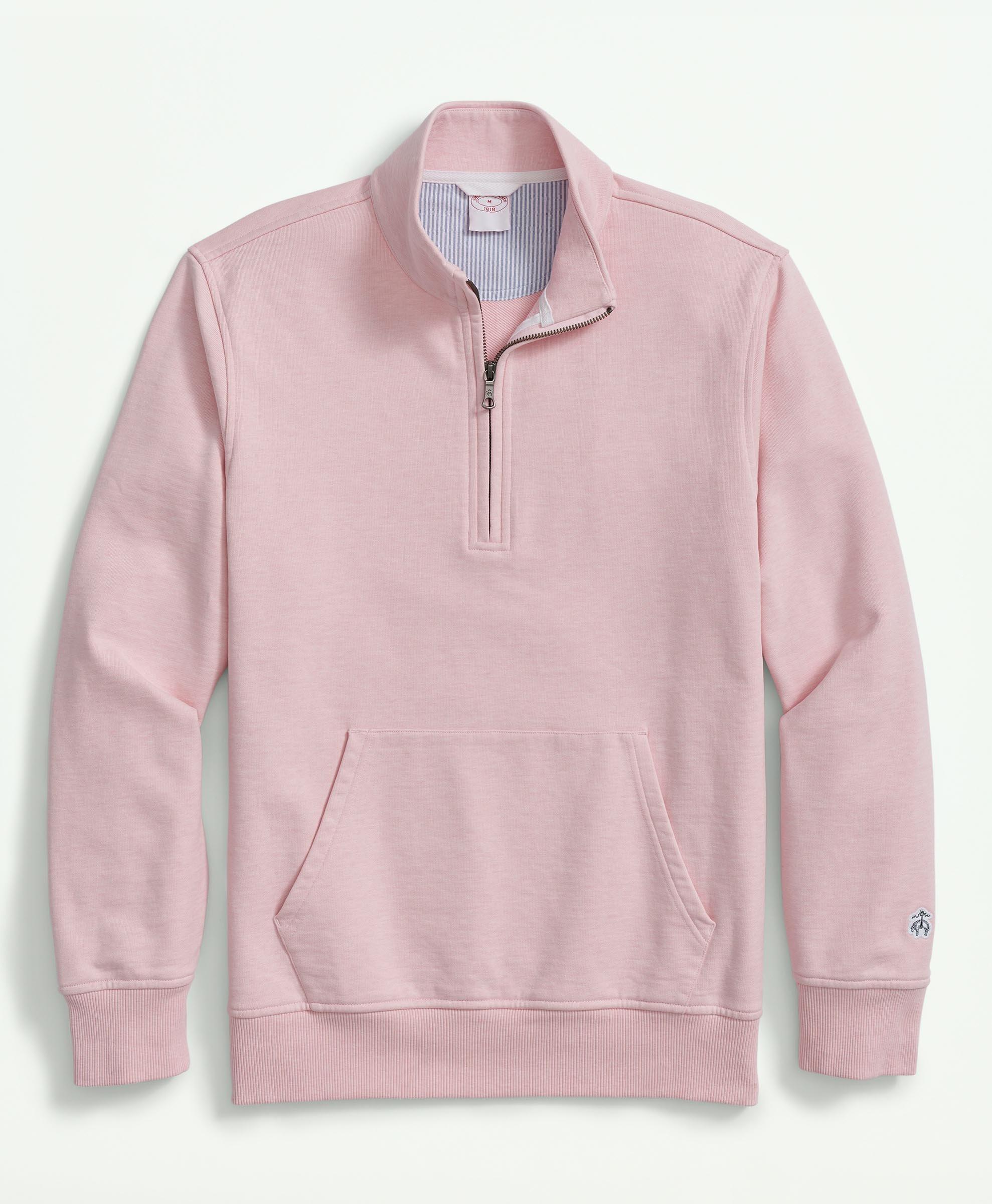 Brooks Brothers Cotton French Terry Half-zip Sweatshirt | Medium Pink | Size Small