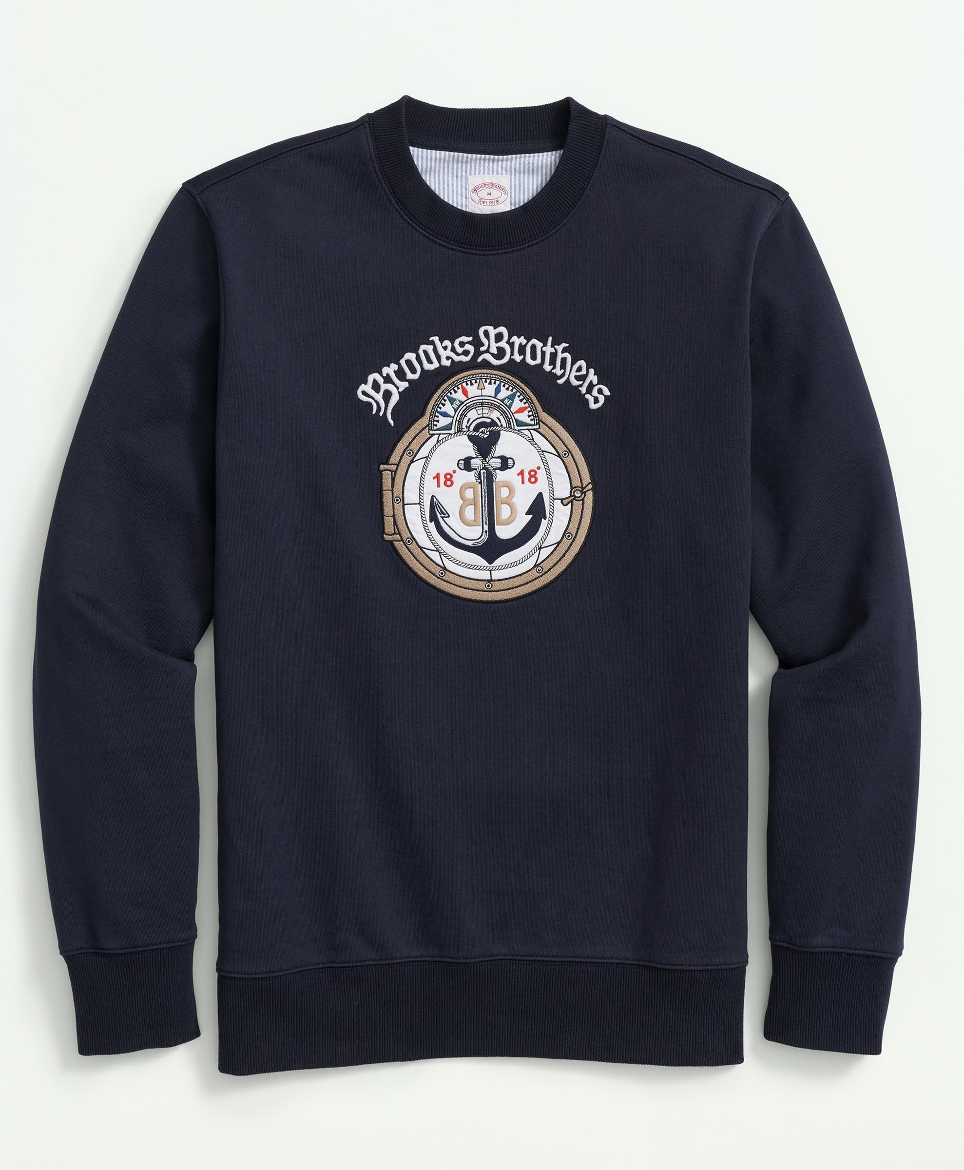 Brooks Brothers Vintage-inspired Emblem Sweatshirt In French Terry Cotton | Blue | Size Xl