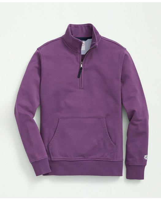 Brooks Brothers Cotton French Terry Half-zip Sweatshirt | Purple | Size Large