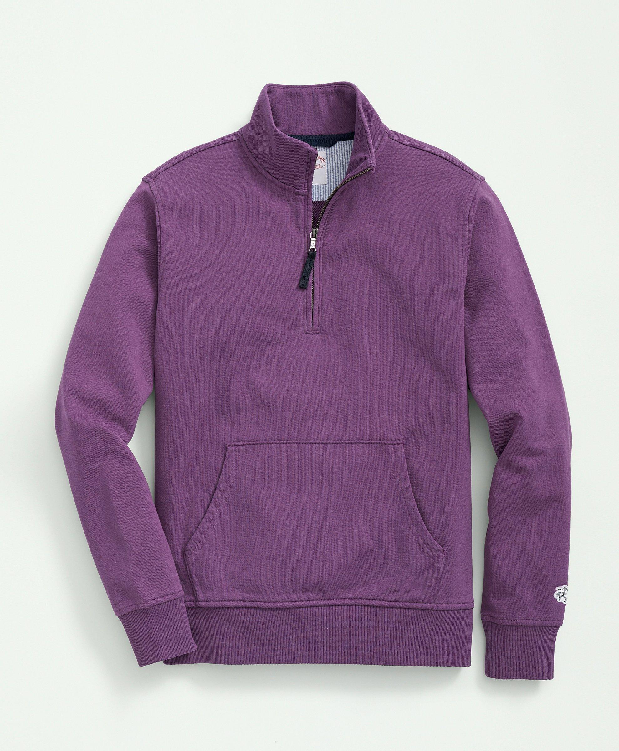 Brooks Brothers Cotton French Terry Half-zip Sweatshirt | Purple | Size Large