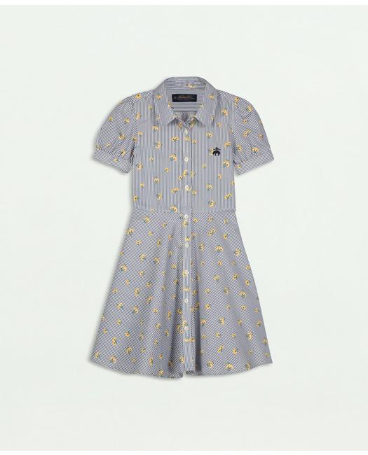 Brooks Brothers Kids'  Girls Floral Stripe Cotton Shirt Dress | Navy | Size 6