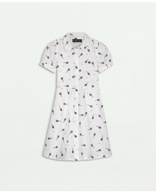 Brooks Brothers Kids'  Girls Tennis Print Cotton Shirt Dress | White | Size 6