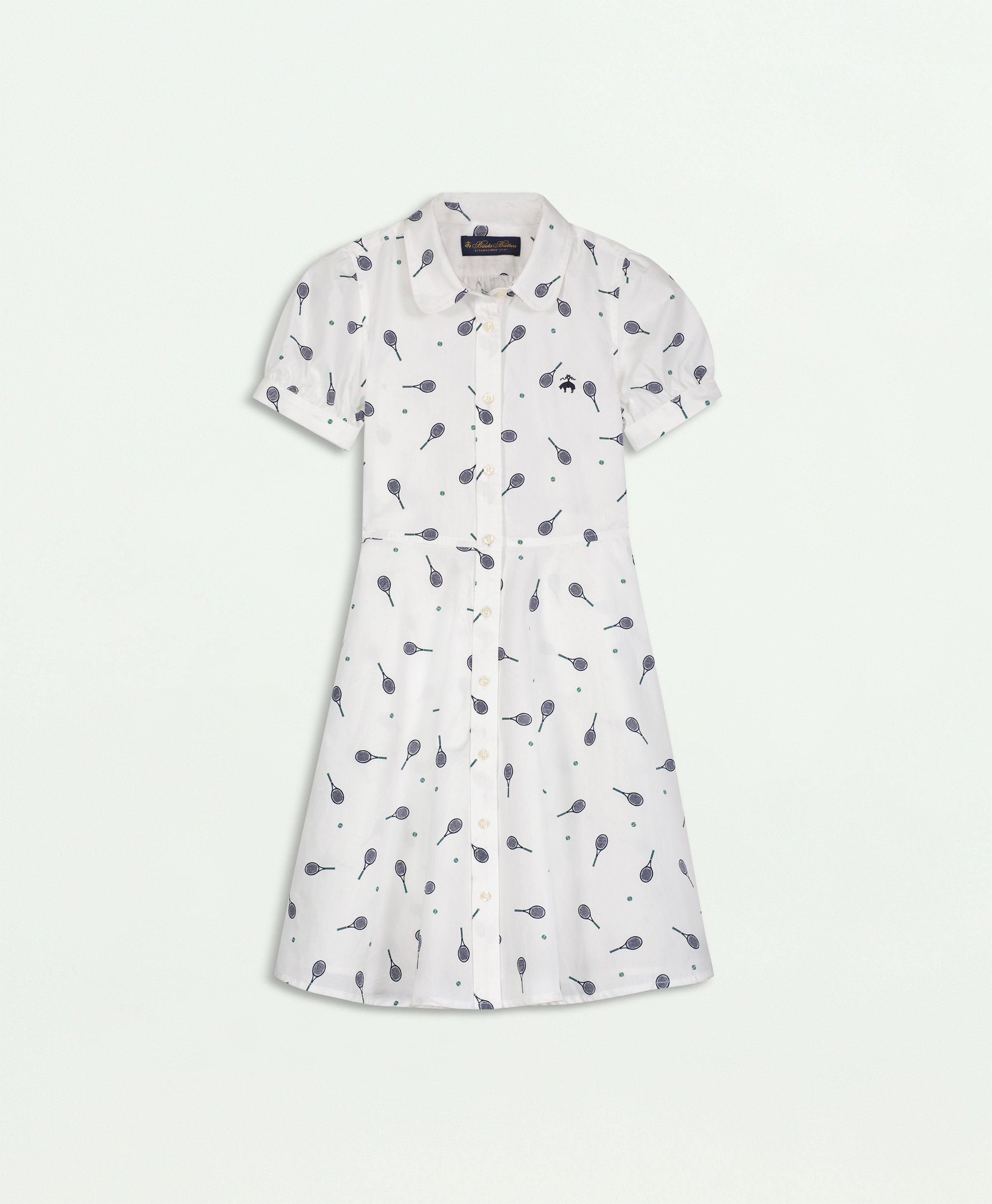 Brooks Brothers Kids'  Girls Tennis Print Cotton Shirt Dress | White | Size 12