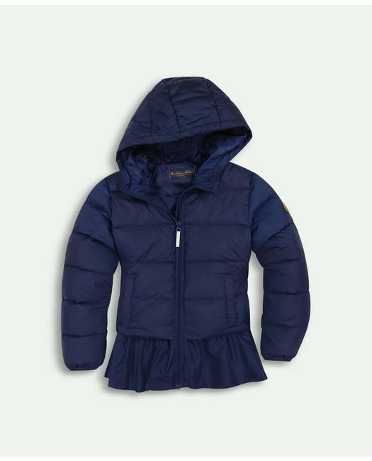 Brooks Brothers Kids'  Girls Ruffle Puffer Jacket | Navy | Size 8