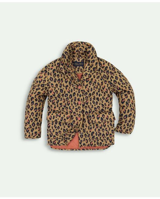 Brooks Brothers Kids'  Girls Quilted Leopard Jacket | Dark Beige | Size 8