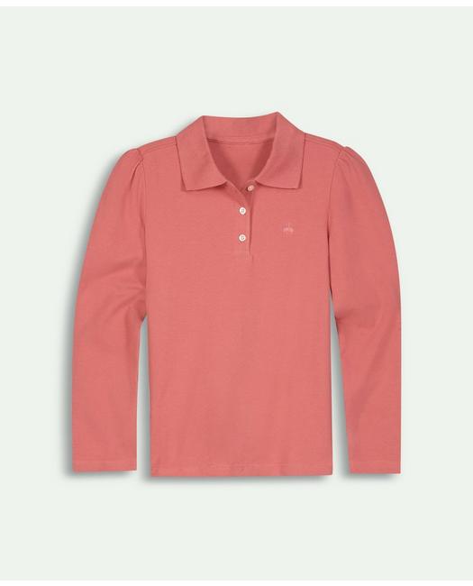 Brooks Brothers Kids'  Girls Cotton Long Sleeve Pique Polo Shirt | Dark Pink | Size 10