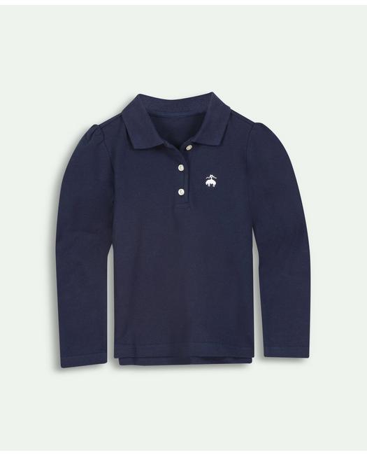 Brooks Brothers Kids'  Girls Cotton Long Sleeve Pique Polo Shirt | Navy | Size 6
