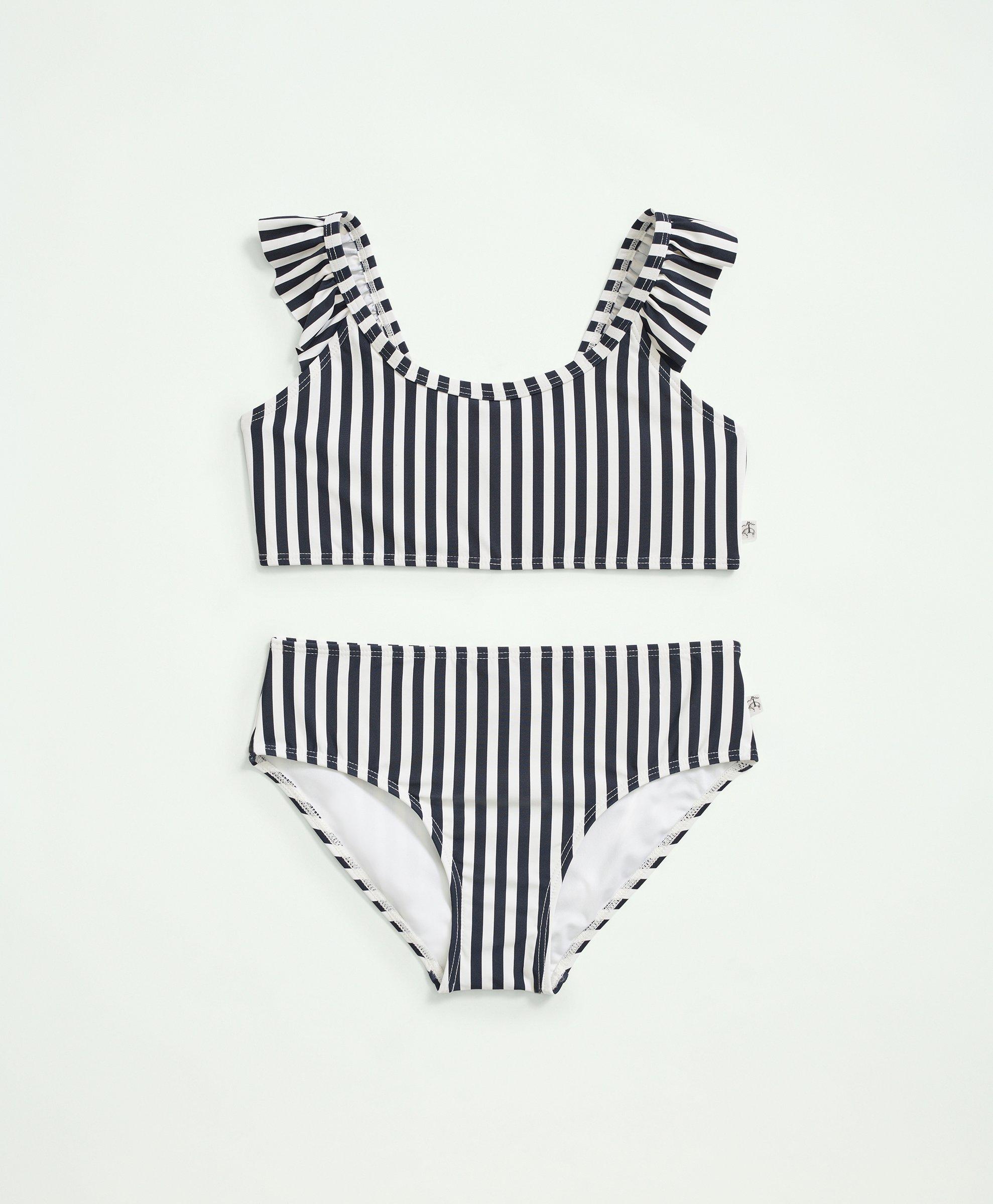 Brooks Brothers Kids'  Girls Striped Ruffled 2-piece Swimsuit | Navy | Size 8