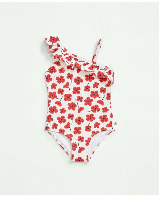 Brooks Brothers Kids'  Girls Floral Ruffled Swimsuit | Red | Size 8