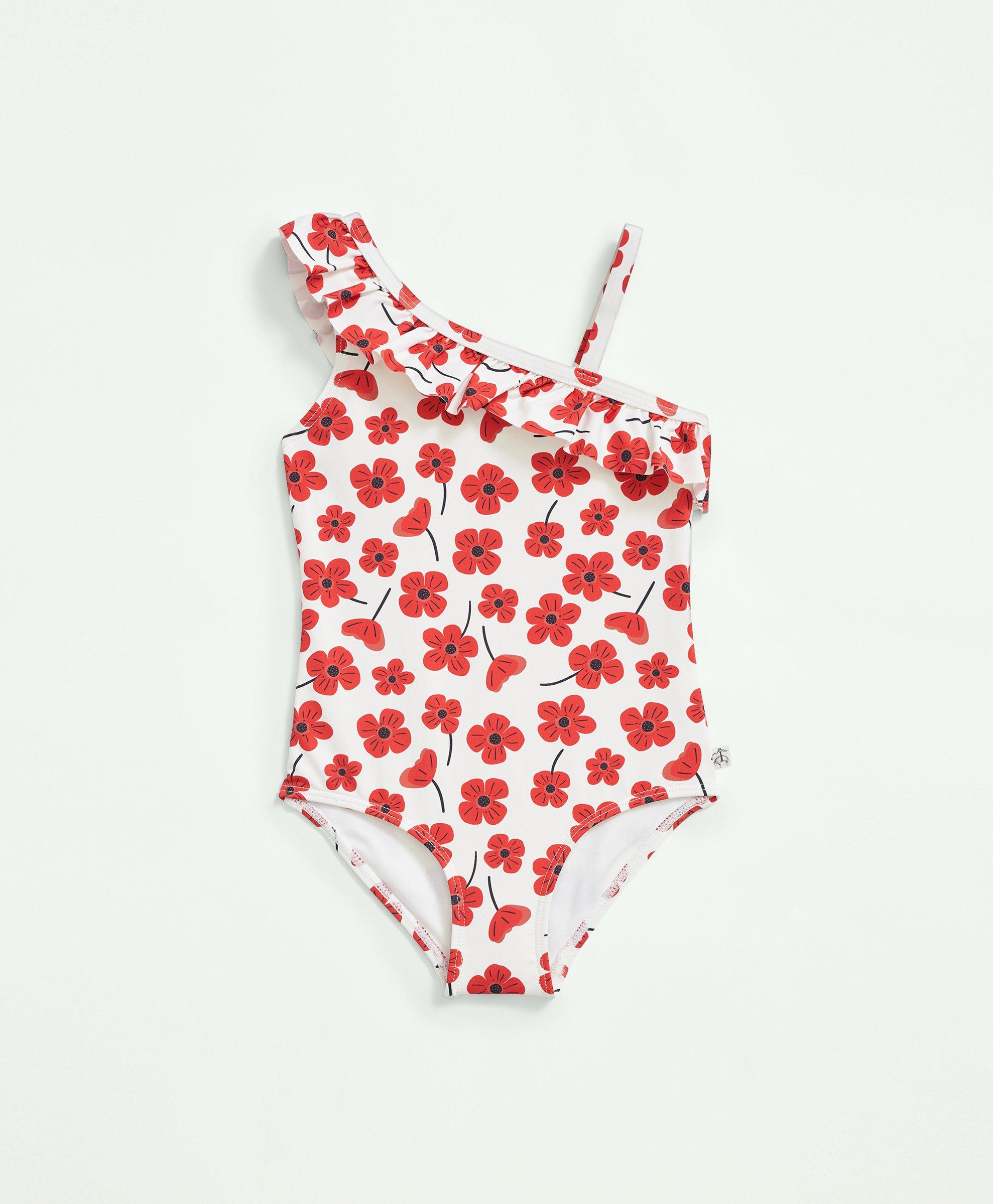 Brooks Brothers Kids'  Girls Floral Ruffled Swimsuit | Red | Size 10