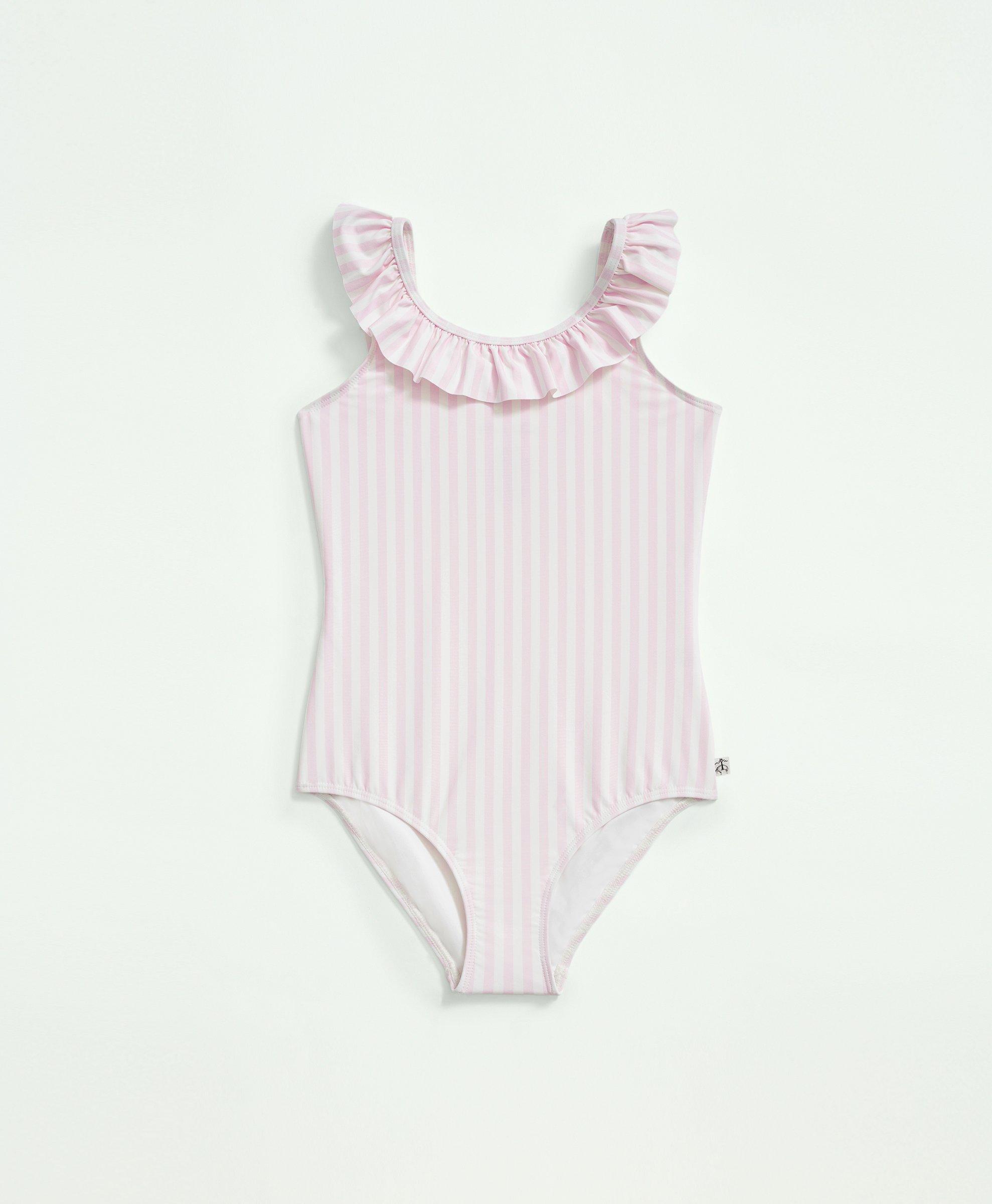 Brooks Brothers Kids'  Girls Striped Swimsuit | Pink | Size 10