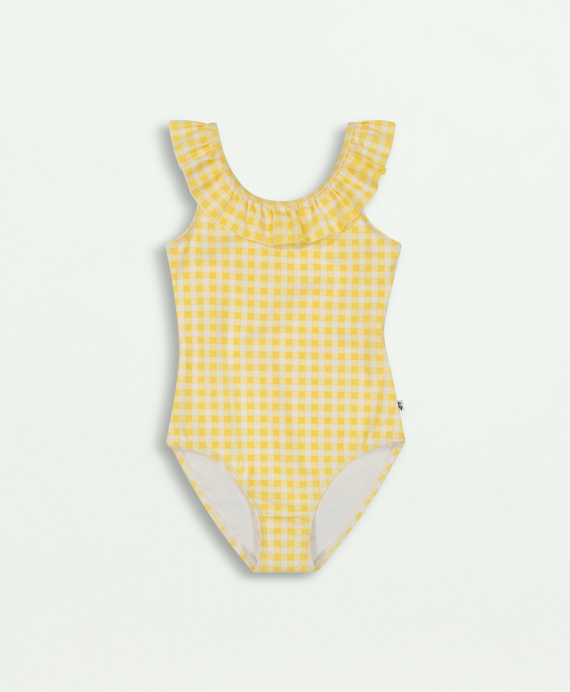Brooks Brothers Kids'  Girls One Piece Floral Print Ruffle Strap Swimsuit | Medium Yellow | Size 4
