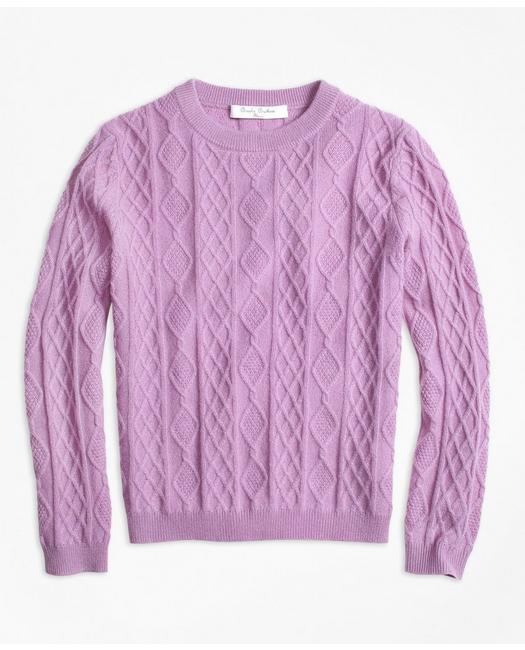 Brooks Brothers Kids'  Girls Cashmere Diamond Cable Crewneck Sweater | Light Purple | Size Xs