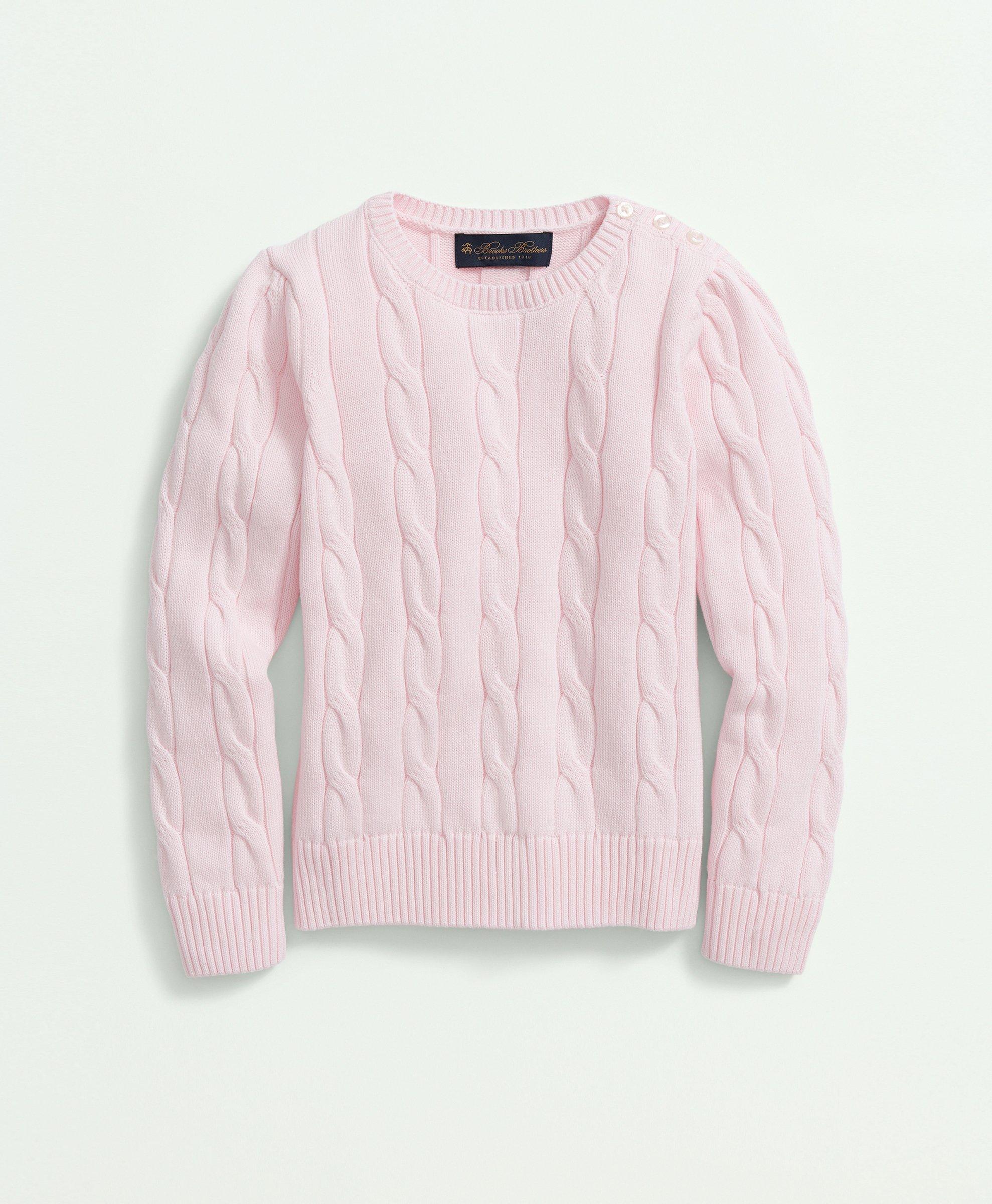 Shop Brooks Brothers Girls Cotton Cable Crewneck Sweater | Light Pink | Size 8