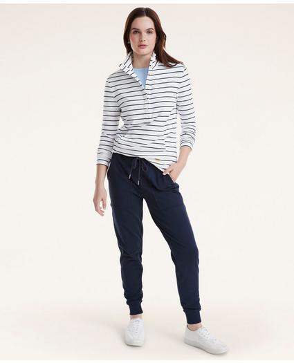 French Terry Striped Mock Neck Top with Kangaroo Pocket