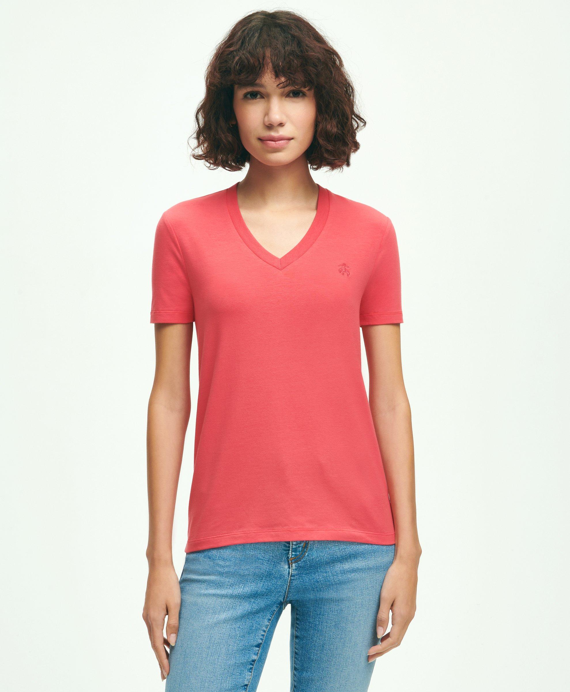 Brooks Brothers Stretch Cotton V-neck T-shirt | Light Red | Size Xl