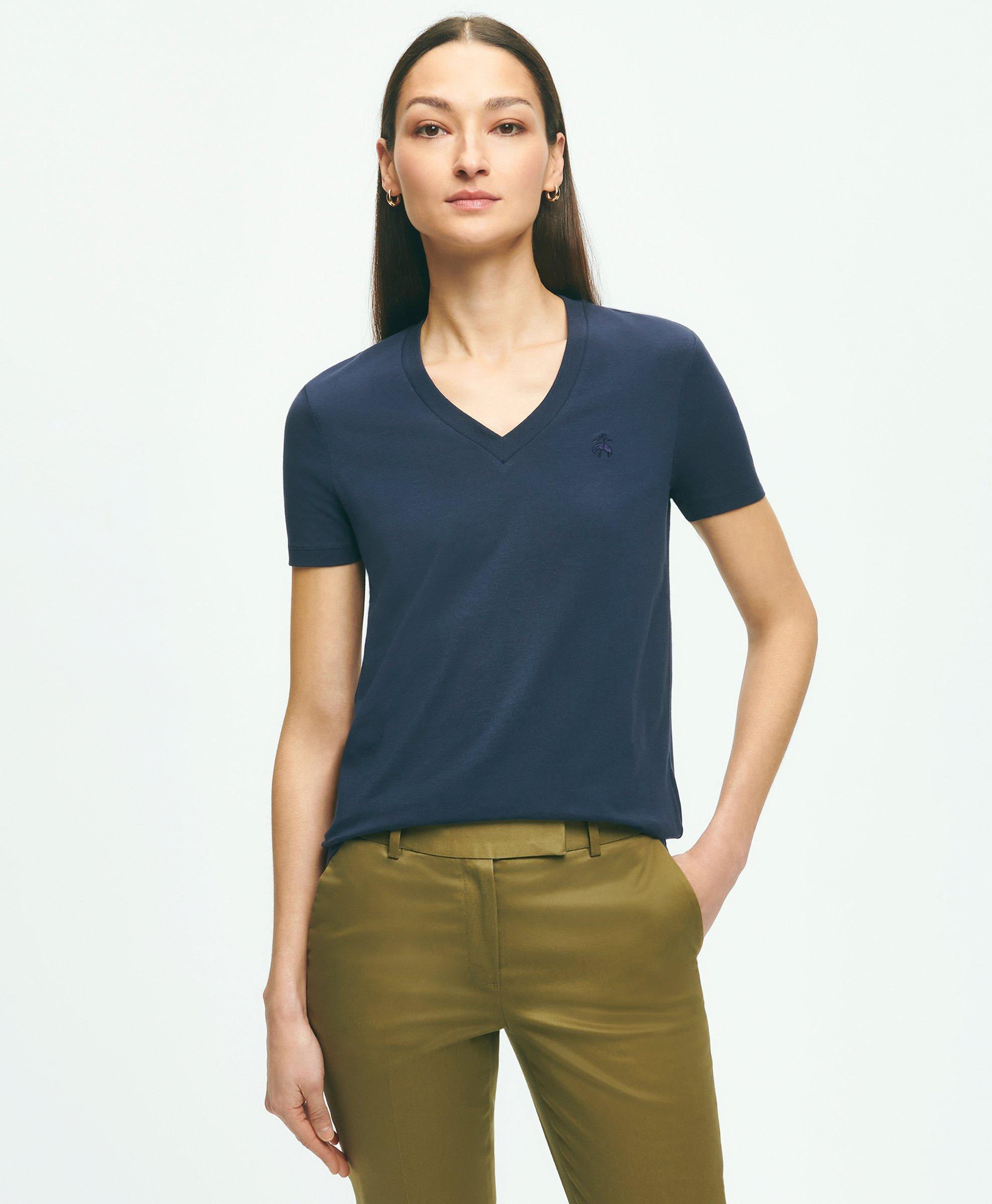 Brooks Brothers Stretch Cotton V-neck T-shirt | Navy | Size Xs