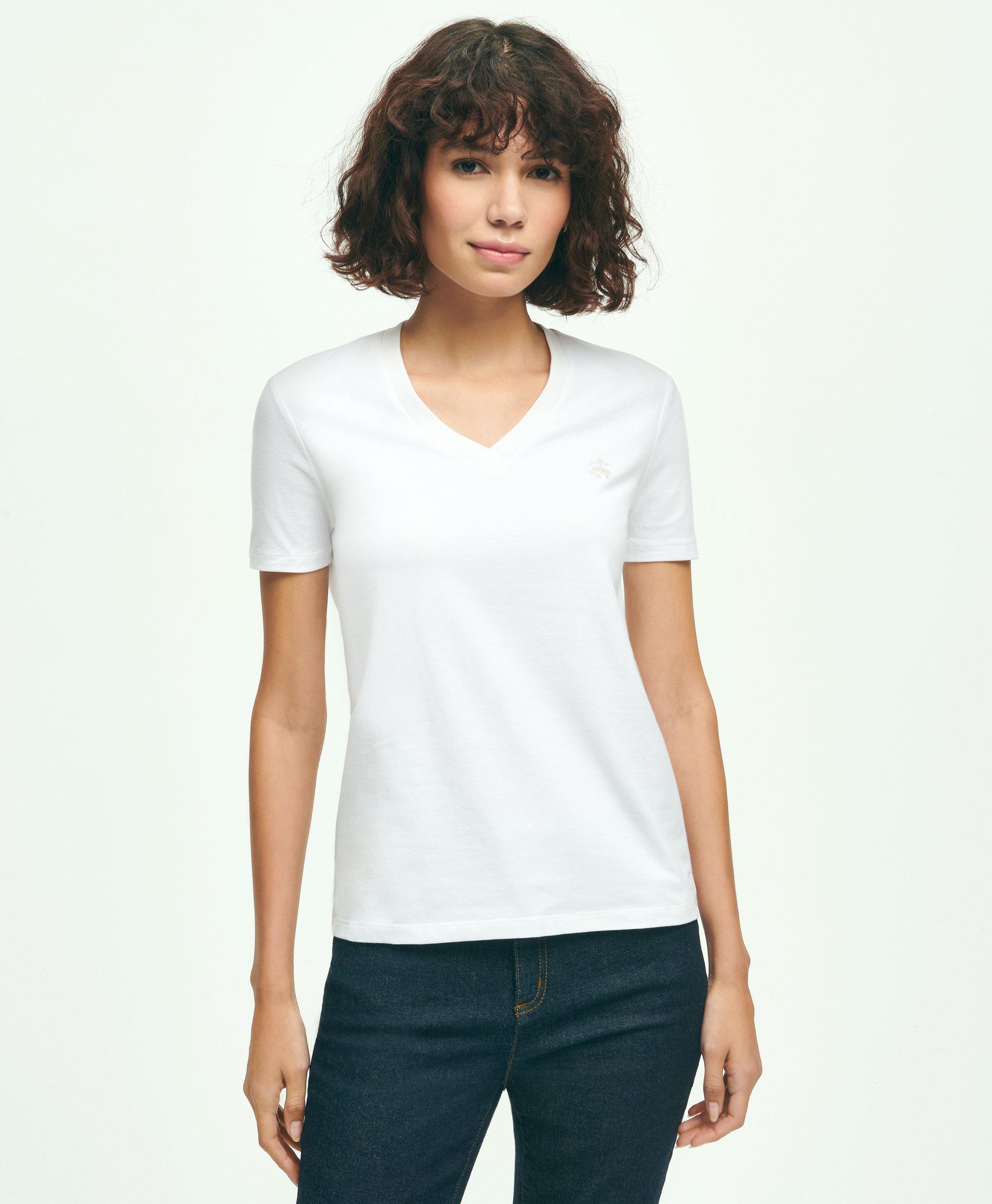 Shop Brooks Brothers Stretch Cotton V-neck T-shirt | White | Size Xs