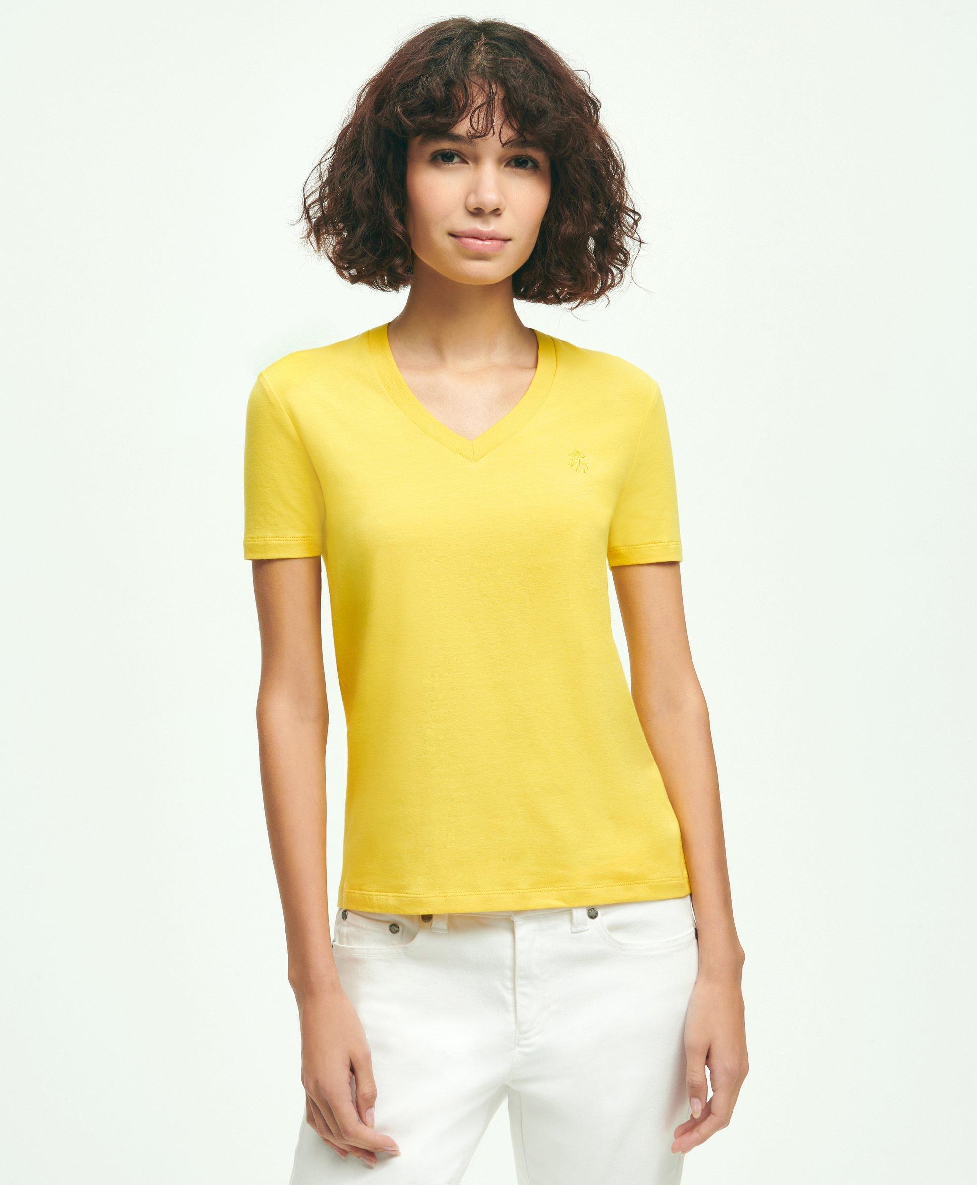 Brooks Brothers Stretch Cotton V-neck T-shirt | Yellow | Size Xs